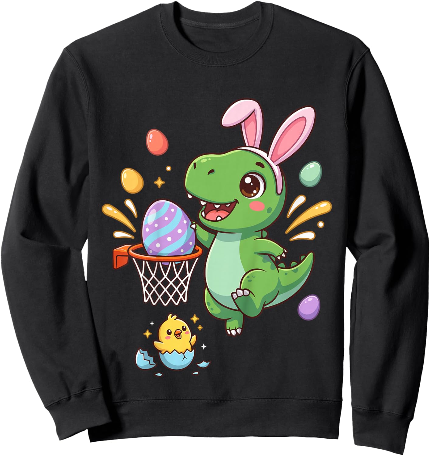 Dino Bunny Happy Funny Egg Toddler Kids Outfit Boys Easter Sweatshirt - Sweatshirt | Black