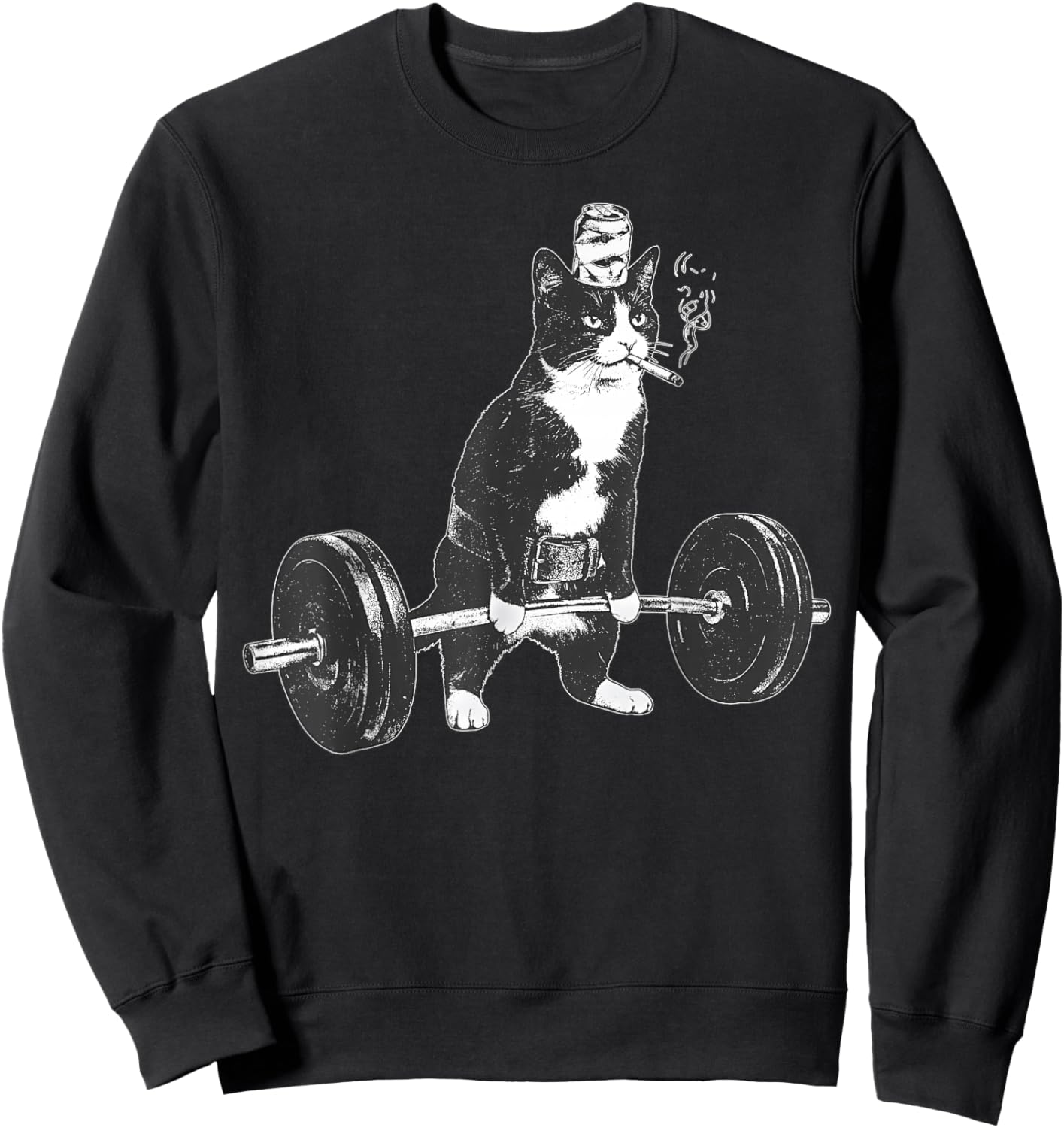 Weightlifting Tuxedo Cat Vintage Kitten Smoking Cigarette Sweatshirt - Sweatshirt | Black