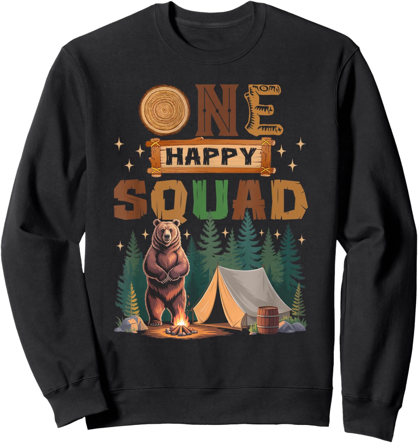 One Happy Squad Camper 1St Birthday Camping Bear Sweatshirt - Sweatshirt | Black