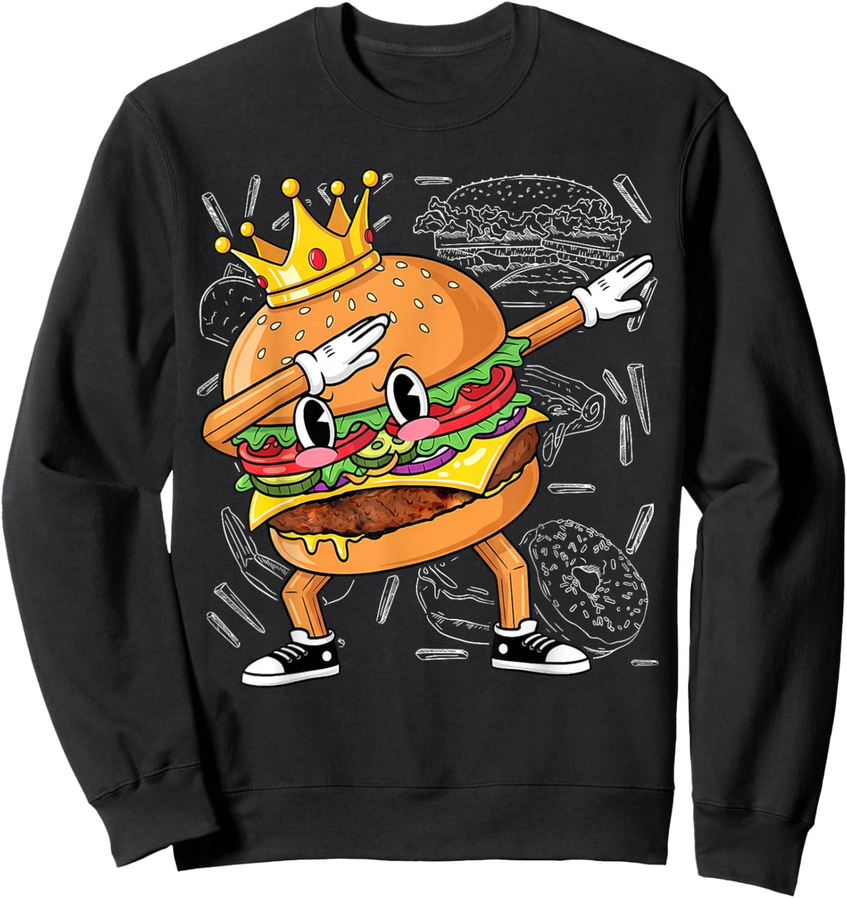 King of Burger Dab Dancing Funny Hamburger Sweatshirt - Sweatshirt | Black