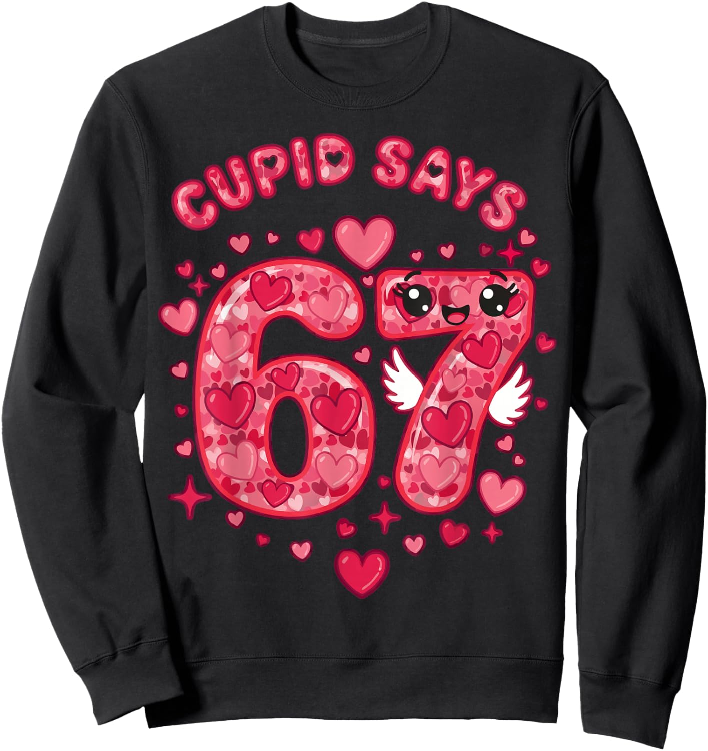 6-7 Kids Heart Six Seven Valentines Day Cupid Says 67 Sweatshirt - Sweatshirt | Black