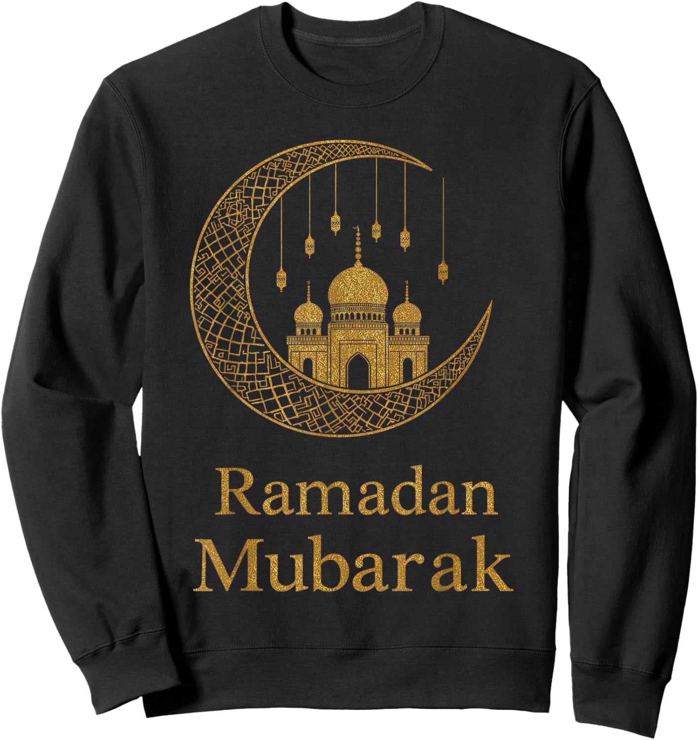 Ramadan Mubarak Happy Fasting Crescent Moon Islamic Muslim Sweatshirt - Sweatshirt | Black
