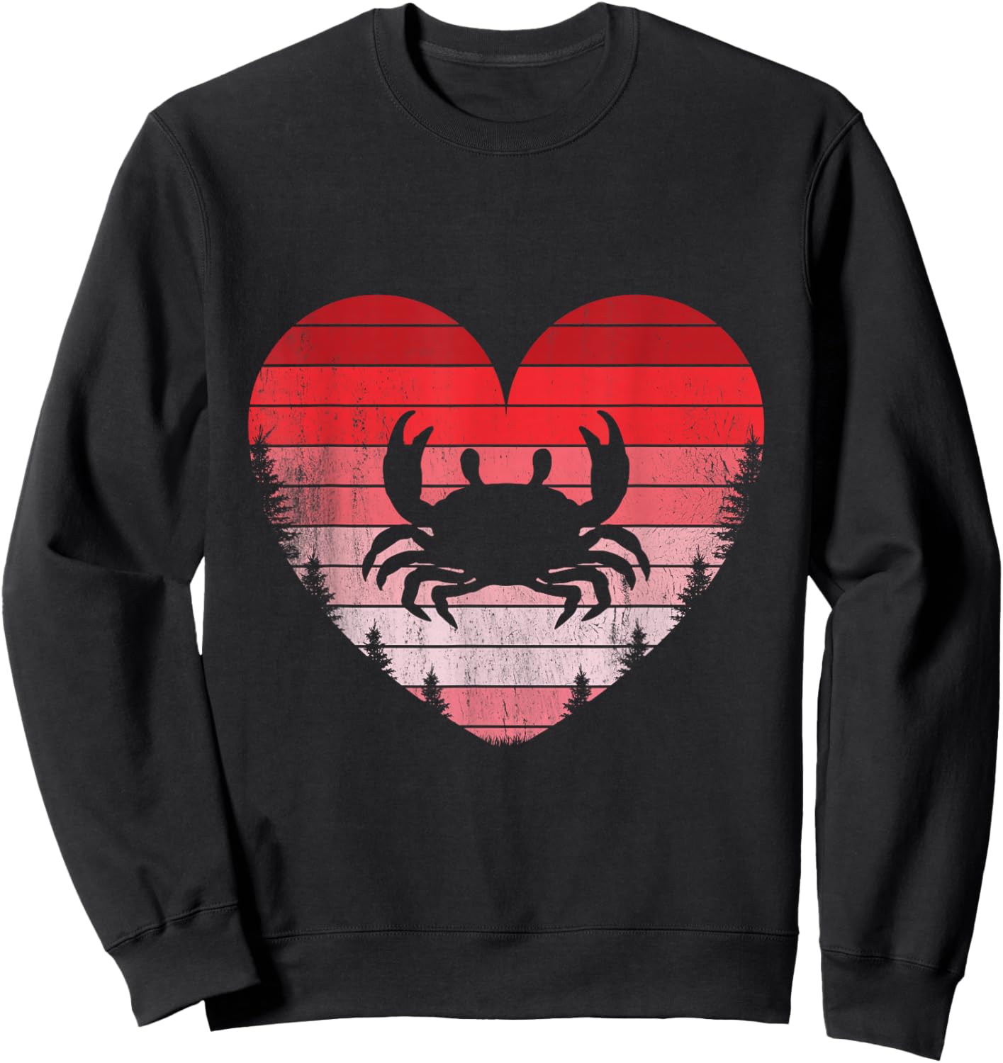 Crab Heart Love Valentines Day Vintage Retro Sunset Sweatshirt - Sweatshirt | Black
