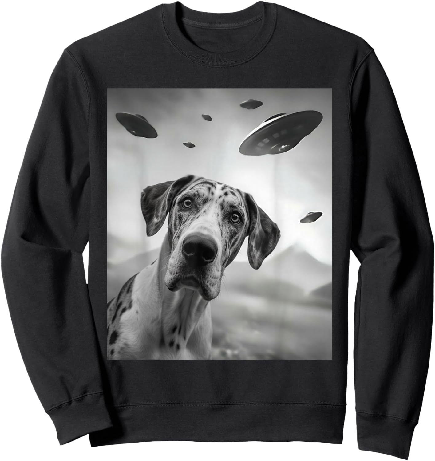 Funny Harlequin Great Dane Dog UFO Sweatshirt - Sweatshirt | Black