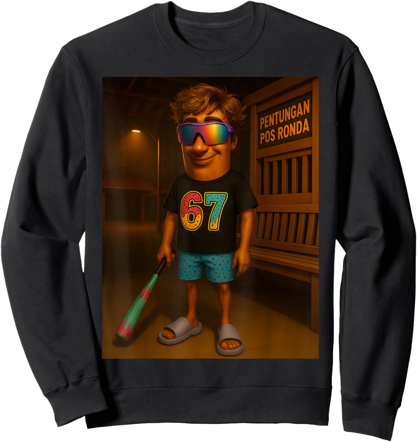 67 Ice Cream Drip Tung Tung Tung Sahur Brainrot Meme Sweatshirt - Sweatshirt | Black
