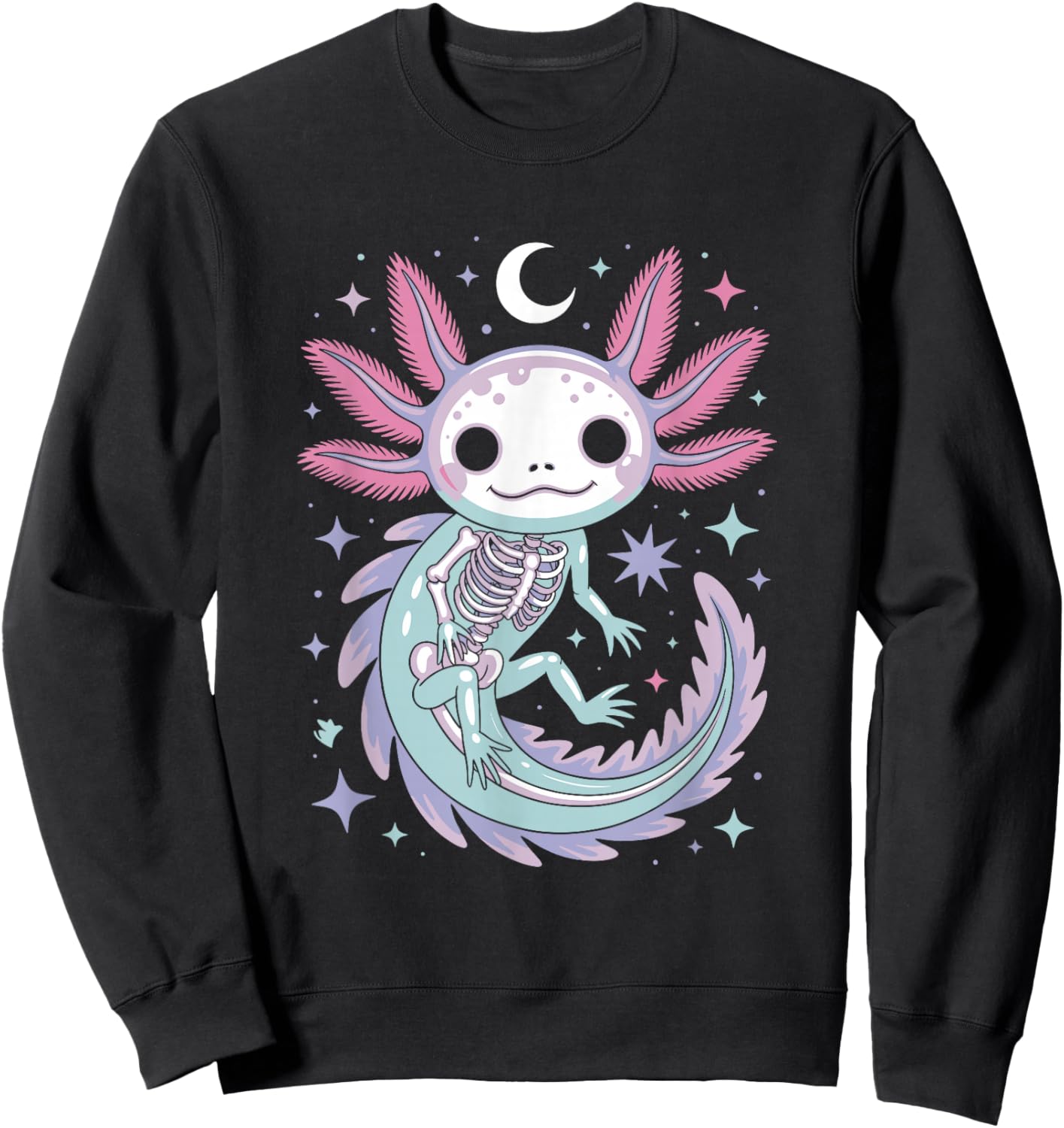 Pastel Goth Girl Kawaii Cute Skeleton Axolotl Sweatshirt - Sweatshirt | Black