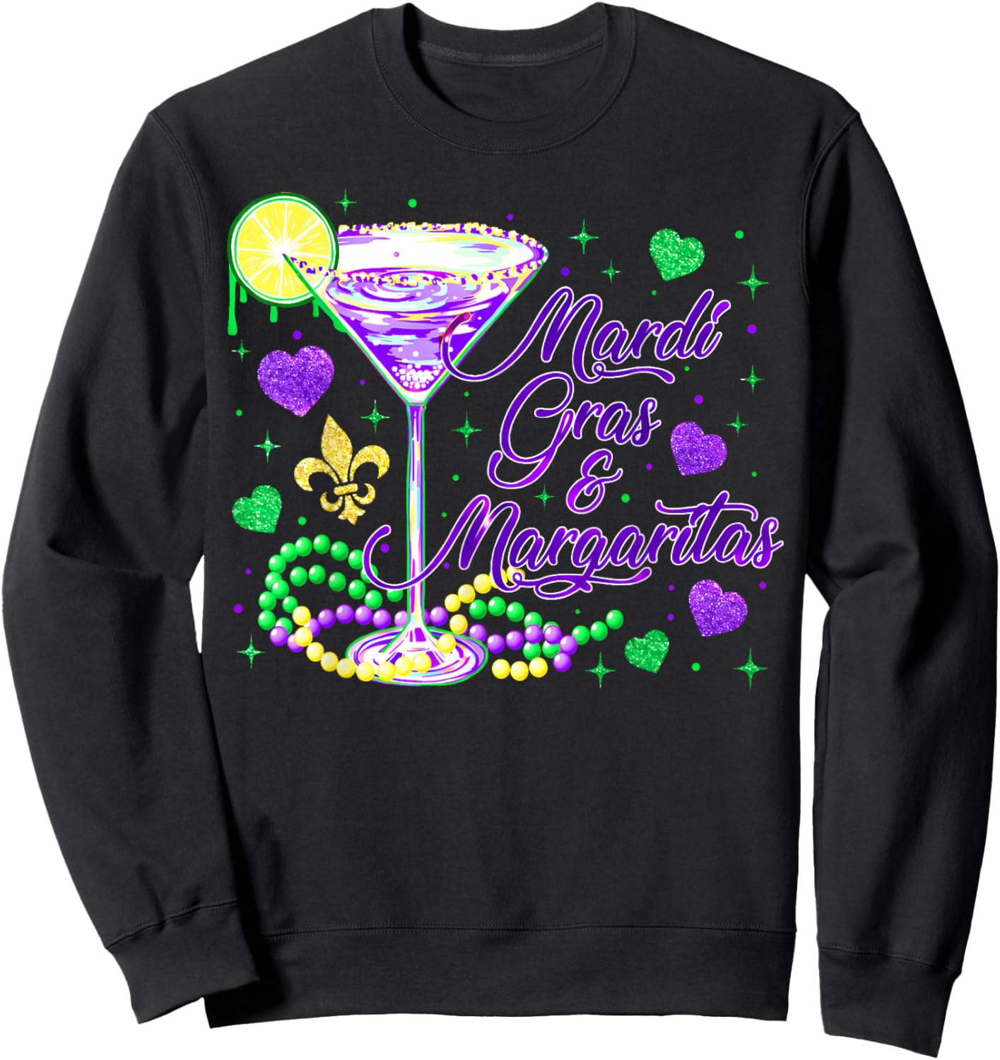 Mardi Gras Margaritas Carnival Beads Cocktail Drinking Party Sweatshirt - Sweatshirt | Black