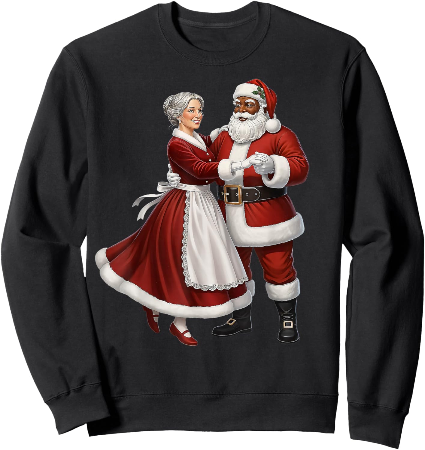 African Santa Mrs Claus Dancing African American Christmas Sweatshirt - Sweatshirt | Black