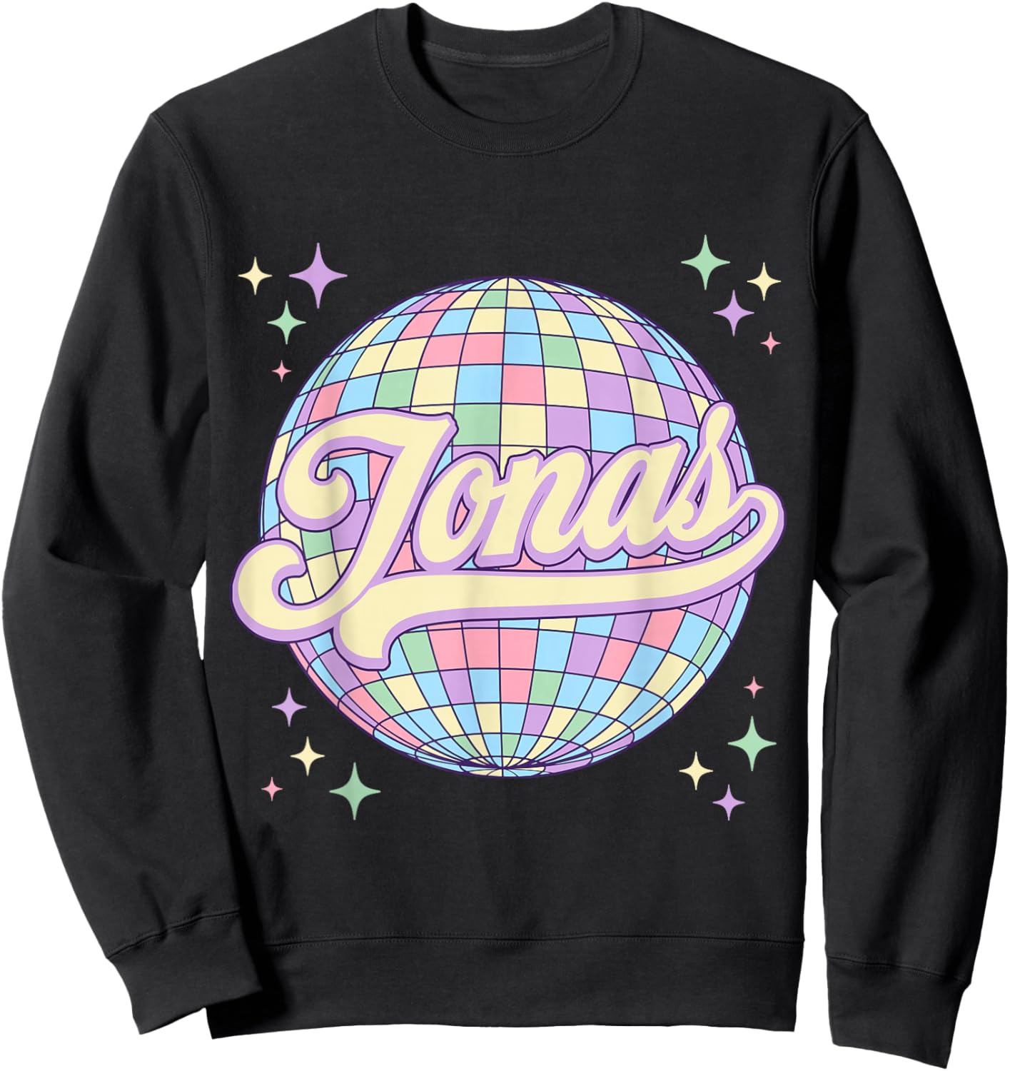 Retro Jonas First Name Personalized Disco 80s Birthday Sweatshirt - Sweatshirt | Black