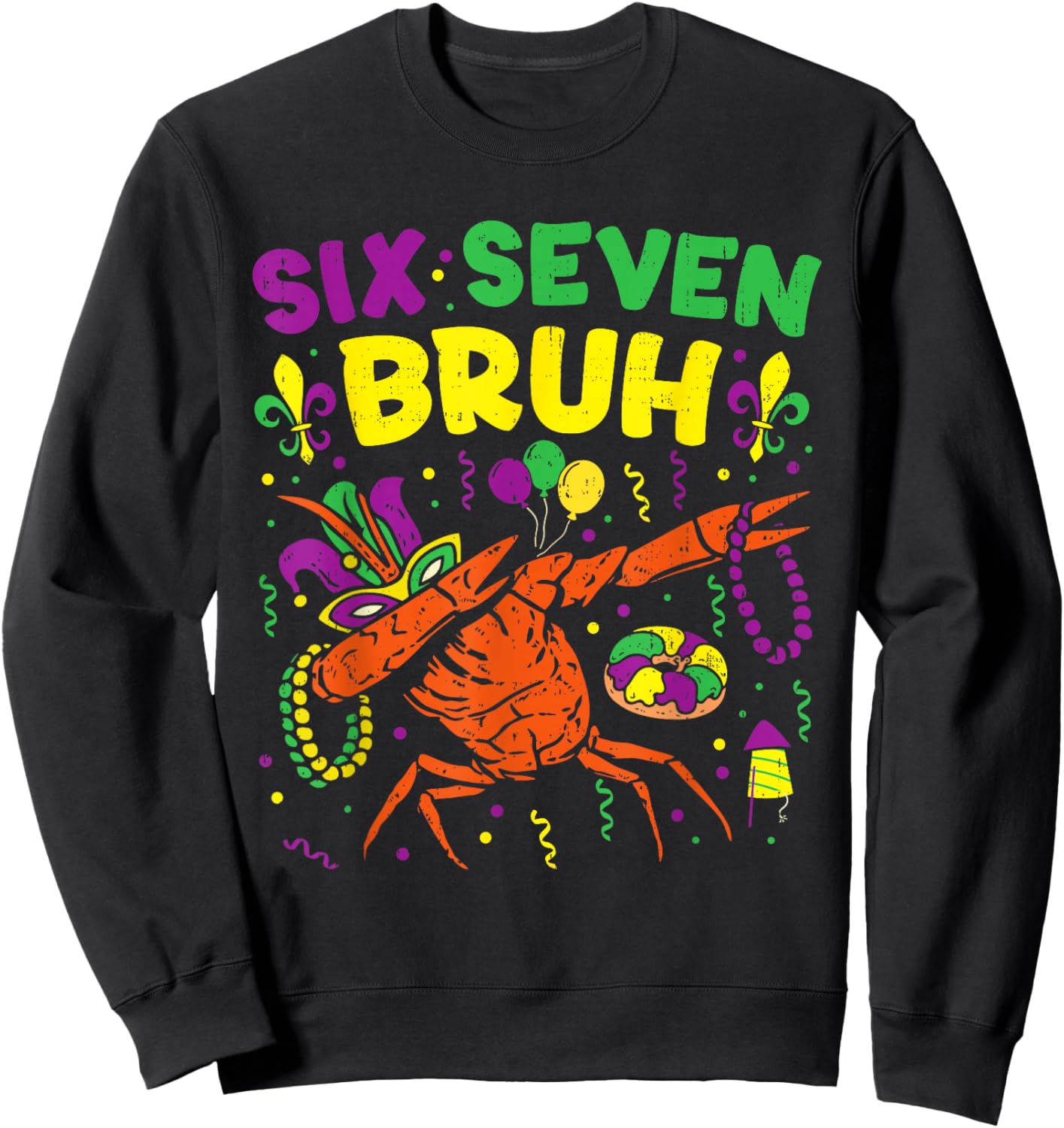 Boy Mardi Gras Six Seven Bruh Dabbing Crawfish Beads Kids Sweatshirt - Sweatshirt | Black