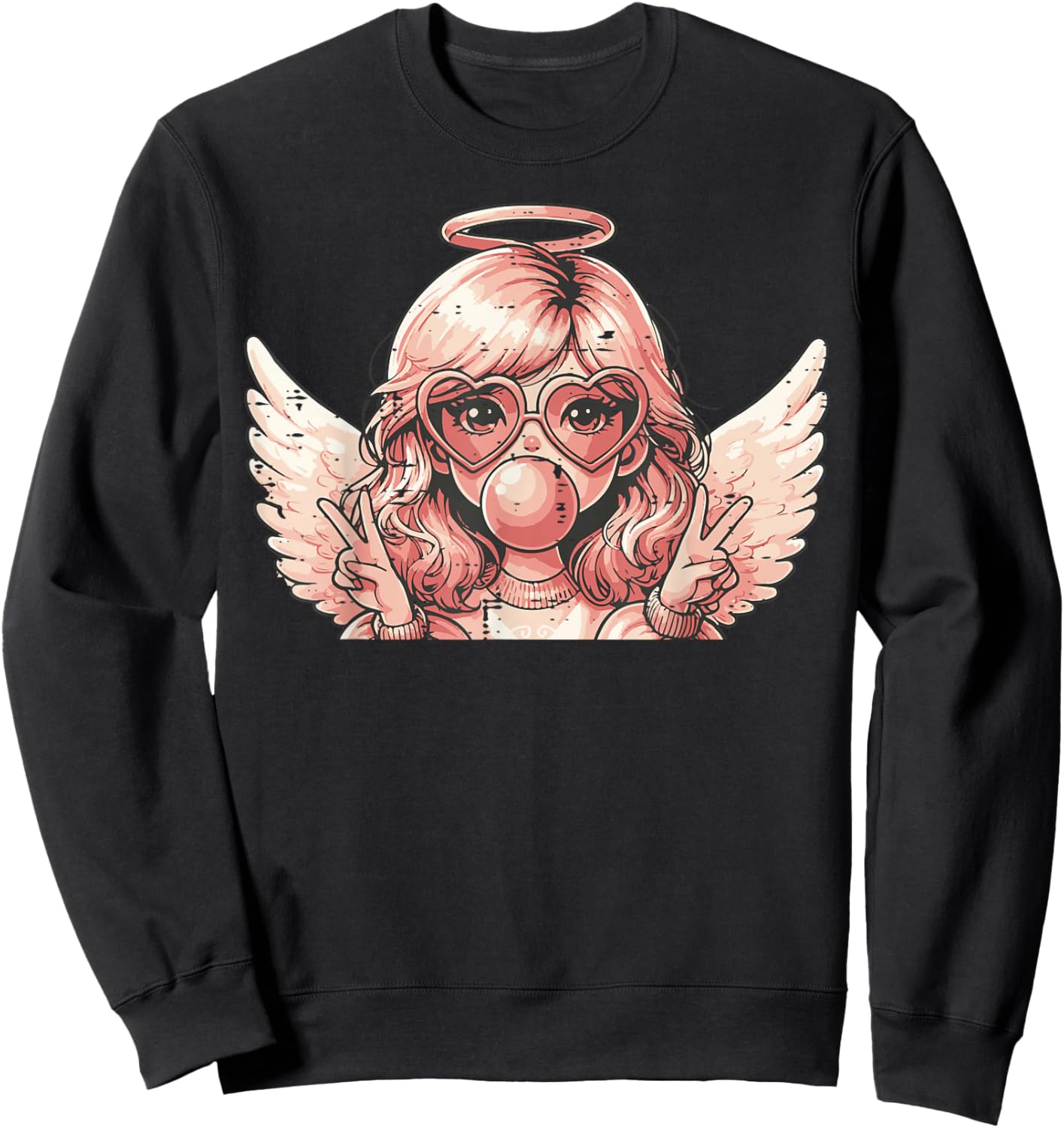 Valentines Day Angel Heart Bubblegum Girls Kids Women Sweatshirt - Sweatshirt | Black