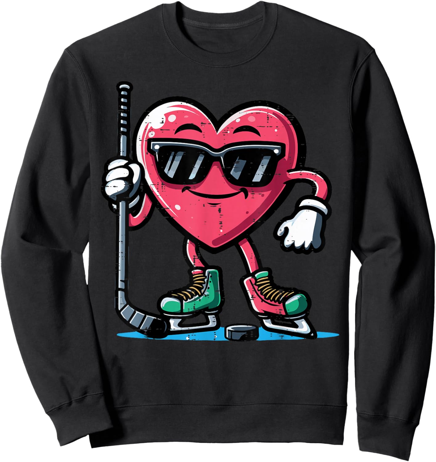 Valentines Day Heart Ice Hockey Player Men Boys Kids Teens Sweatshirt - Sweatshirt | Black