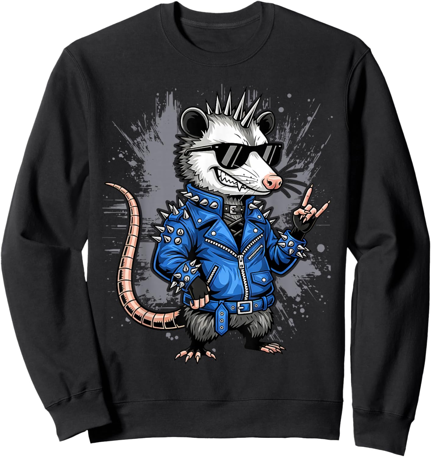 Punk Rocker Possum Funny Rock and Roll Opossum Music Lover Sweatshirt - Sweatshirt | Black
