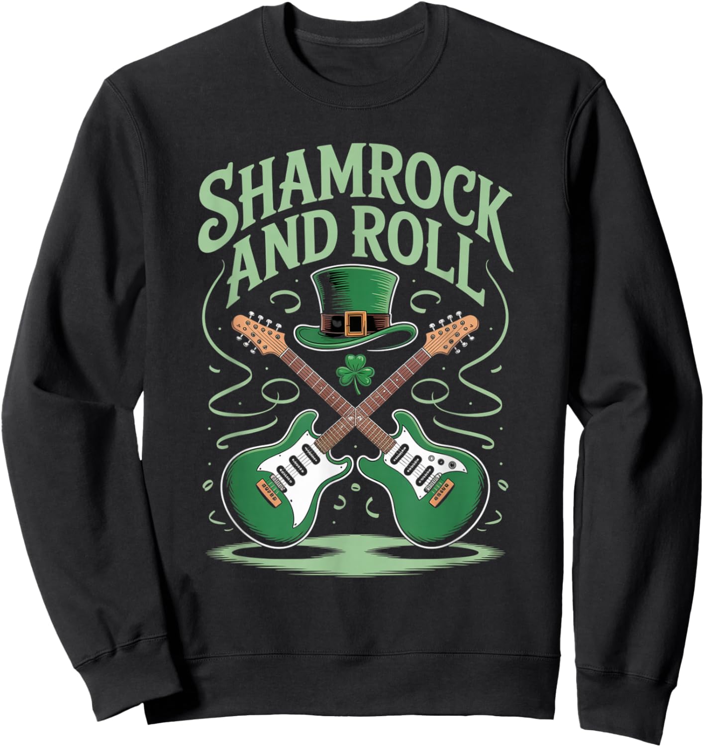 Shamrock and Roll Clover St Patrick's Day Guitar Music Gifts Sweatshirt - Sweatshirt | Black