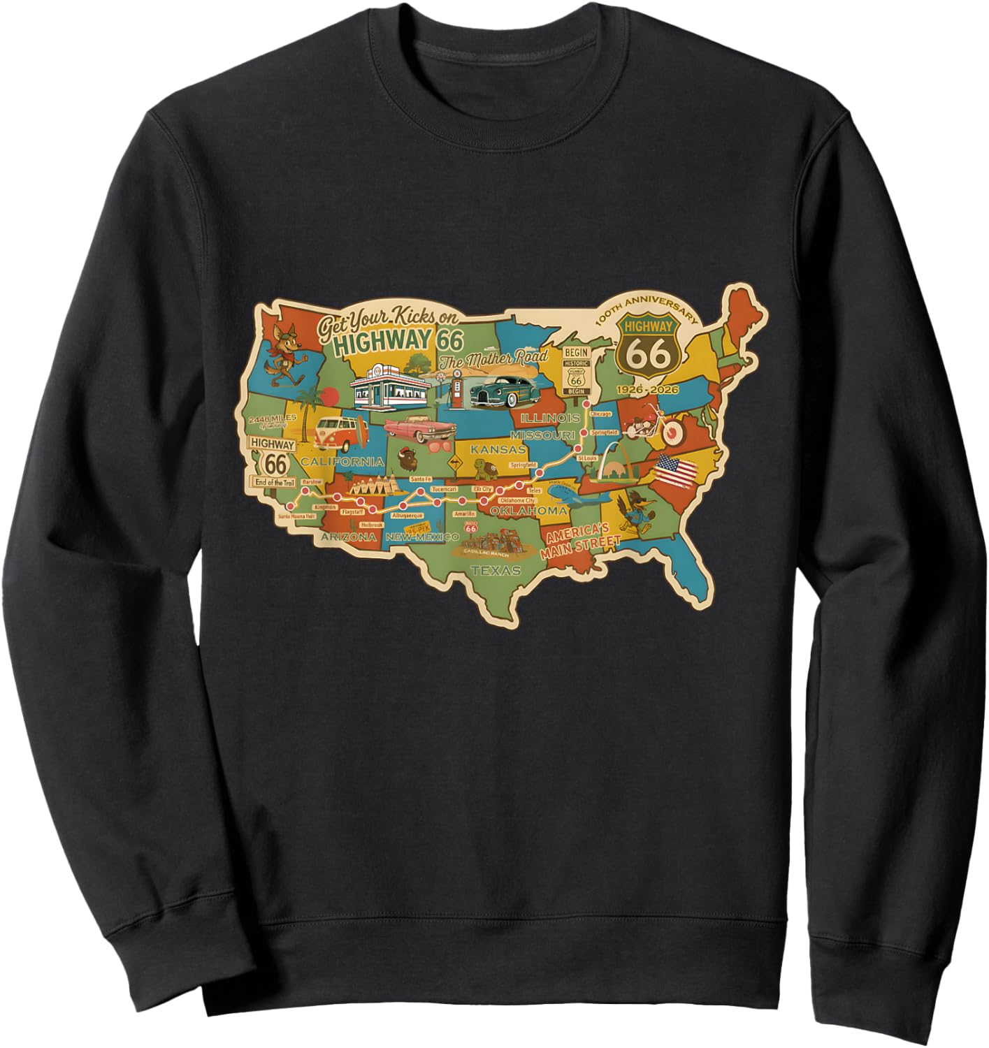 100th Anniversary Americana Highway Travel Map 1926 2026 Sweatshirt - Sweatshirt | Black