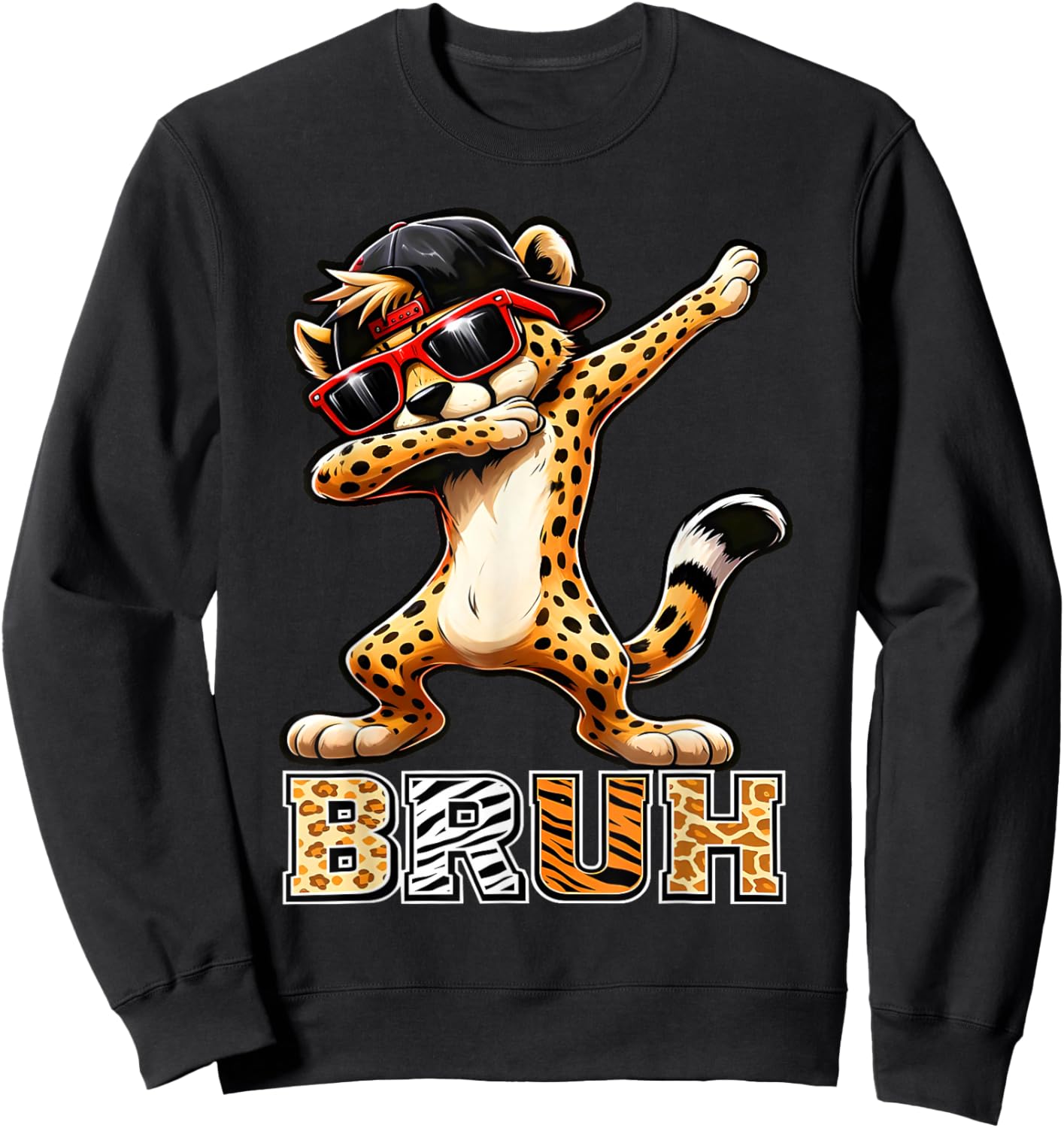 Bruh Cheetah Meme Men Boys Animal Print Kids Sweatshirt - Sweatshirt | Black