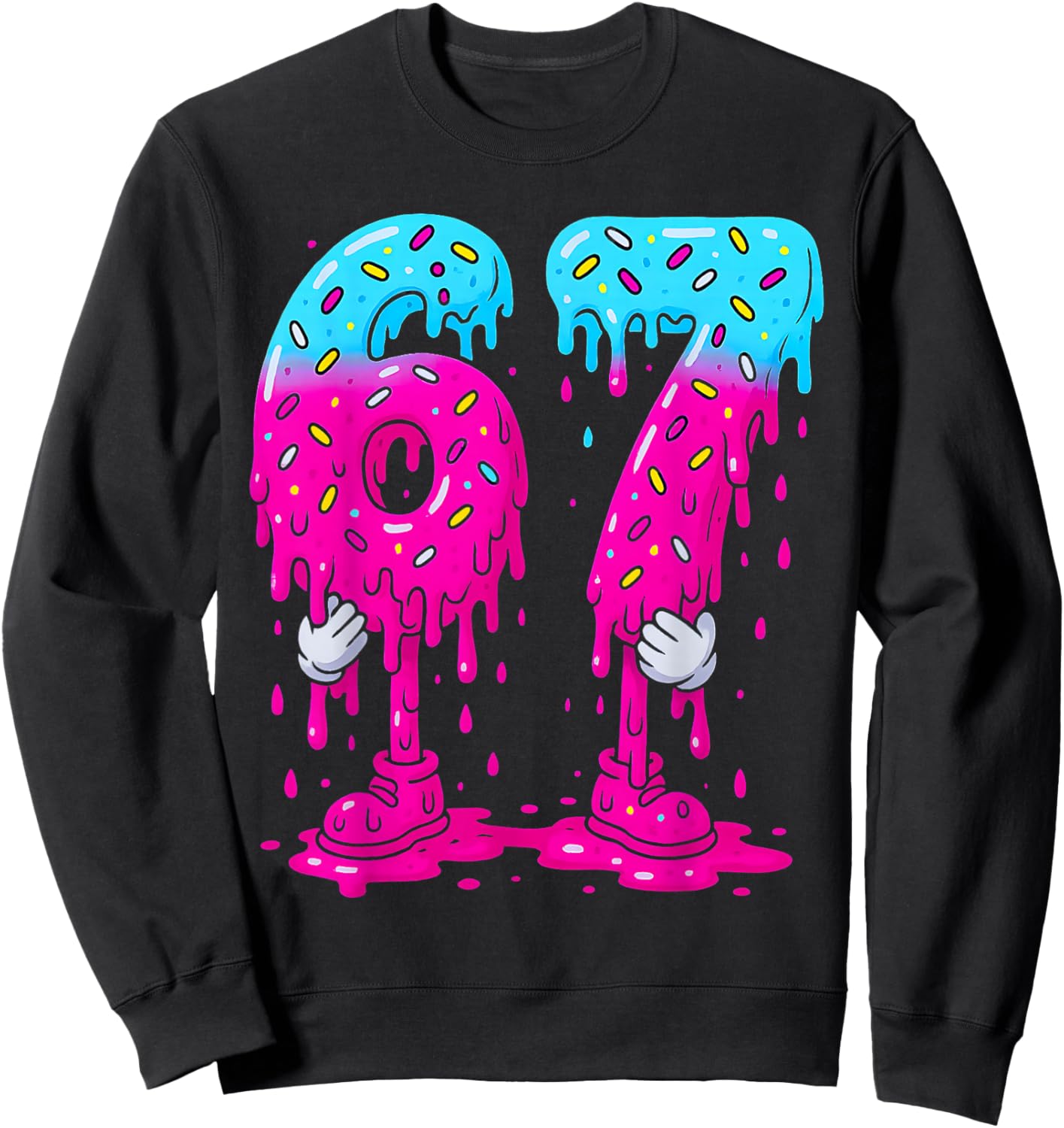 Six Seven Ice Cream Drip Sports Cool Meme 67 Funny Number Sweatshirt - Sweatshirt | Black