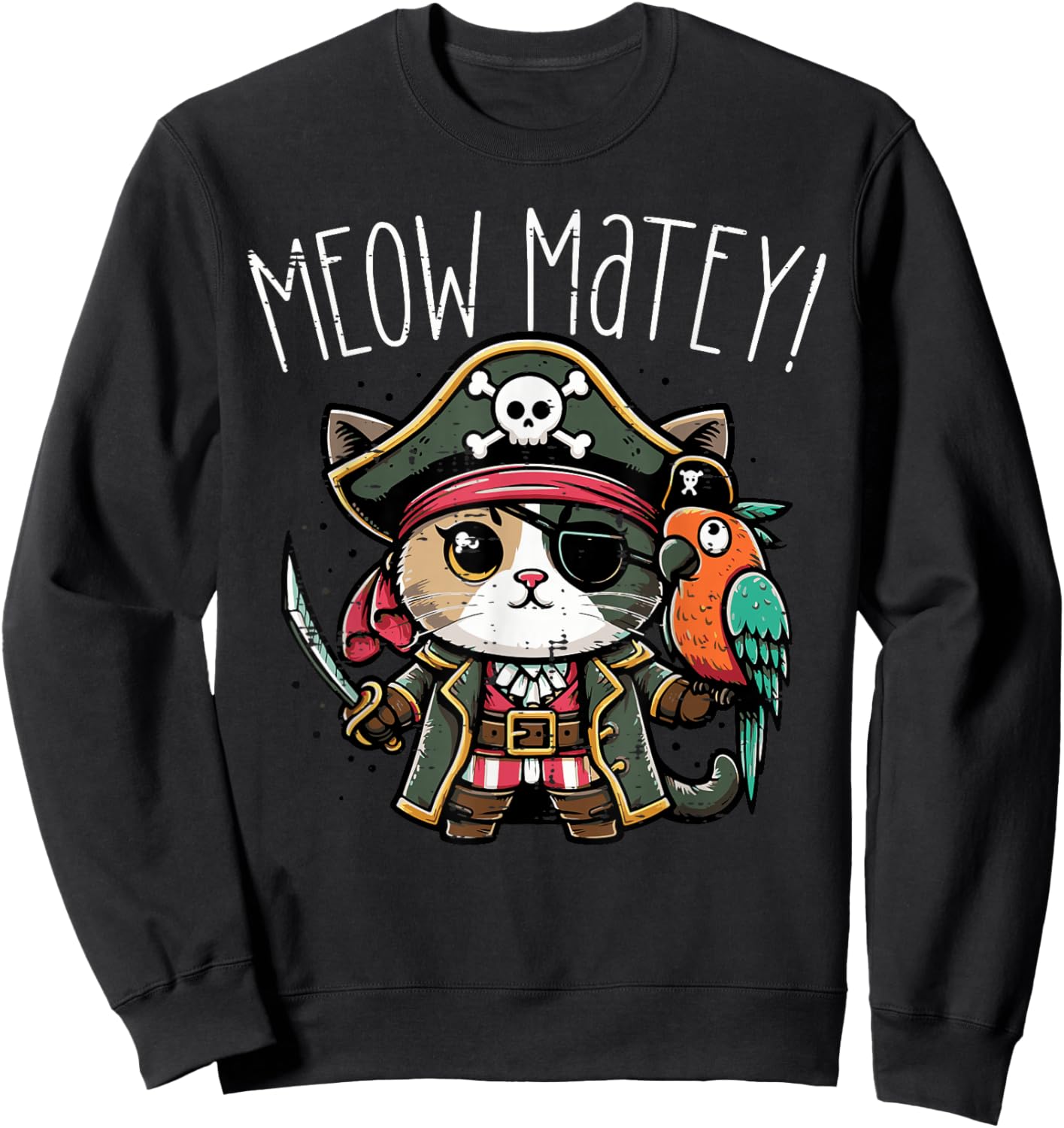 Pirate Cat Meow Matey Cute Kitten Kitty Girls Kids Women Sweatshirt - Sweatshirt | Black