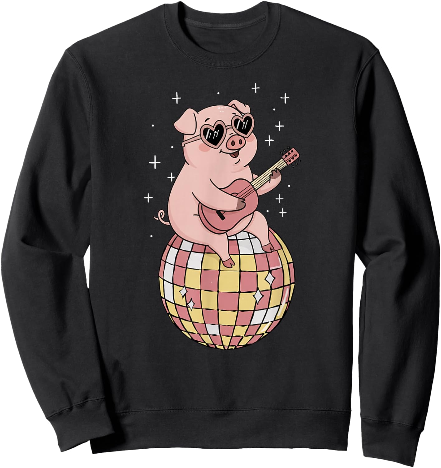 Funny Pig Disco Dancing Ball Groovy Retro 80s Costume Sweatshirt - Sweatshirt | Black