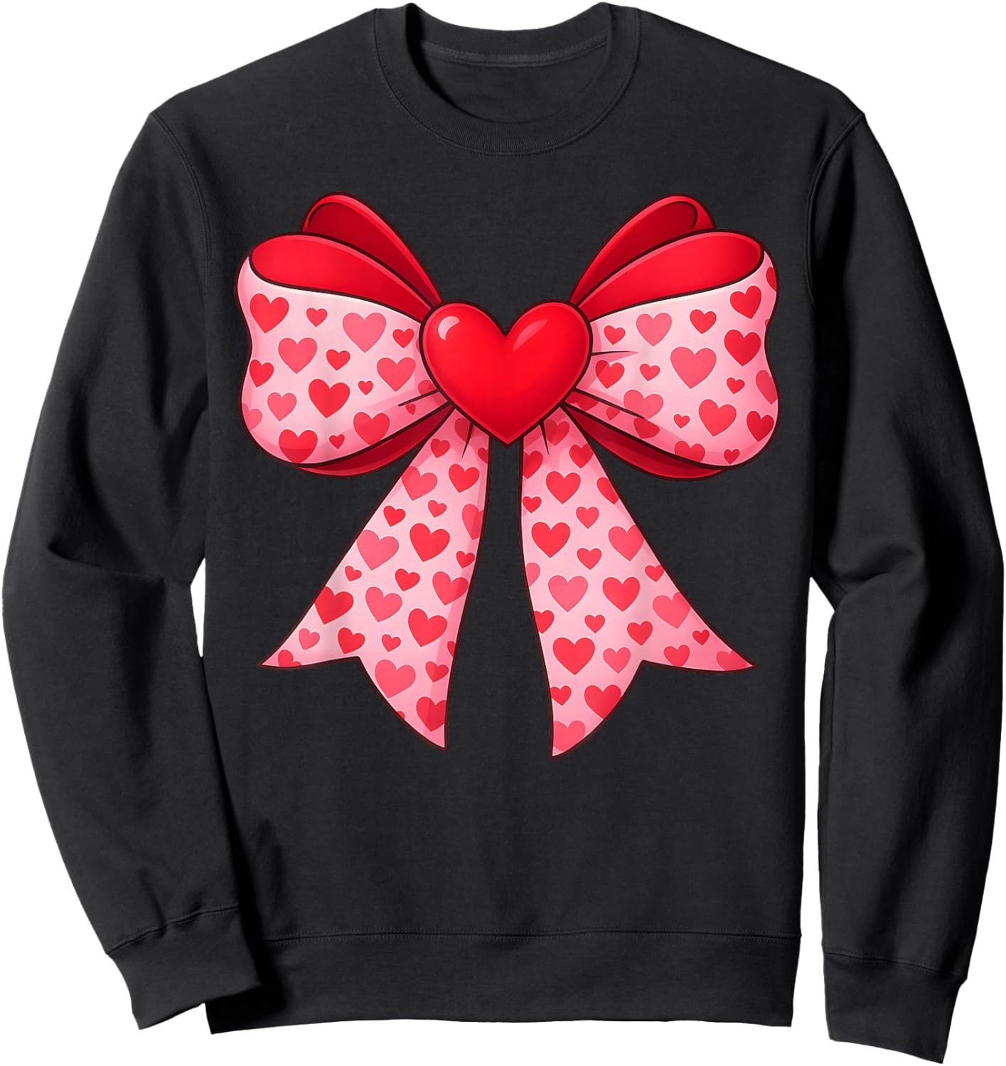 Valentine Cute Red Heart Coquette Bow Girl Women Kids Sweatshirt - Sweatshirt | Black