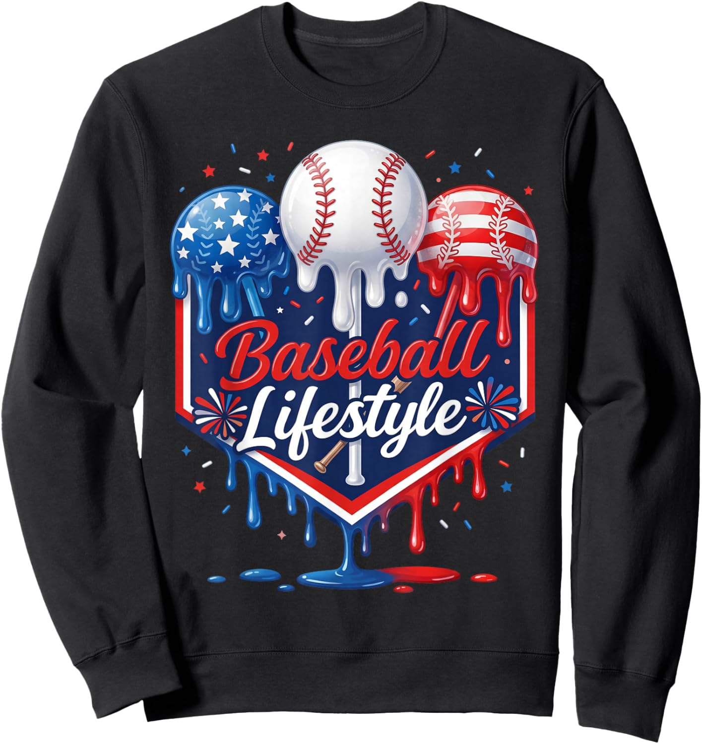 Baseball Life Style 4th of July Youth Drip Baseball Boy Kids Sweatshirt - Sweatshirt | Black