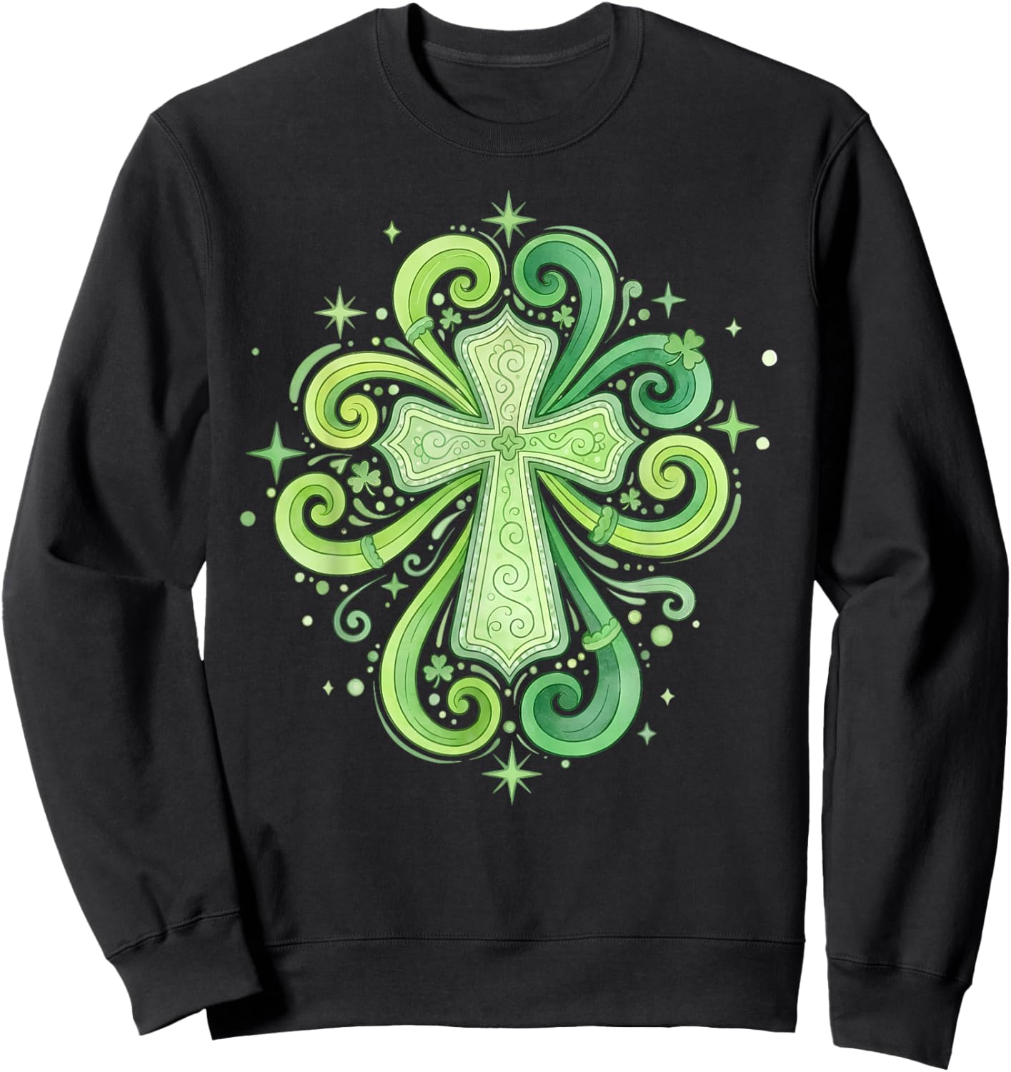 St Patricks Day, Christian, Beautiful Green Celtic Cross Sweatshirt - Sweatshirt | Black