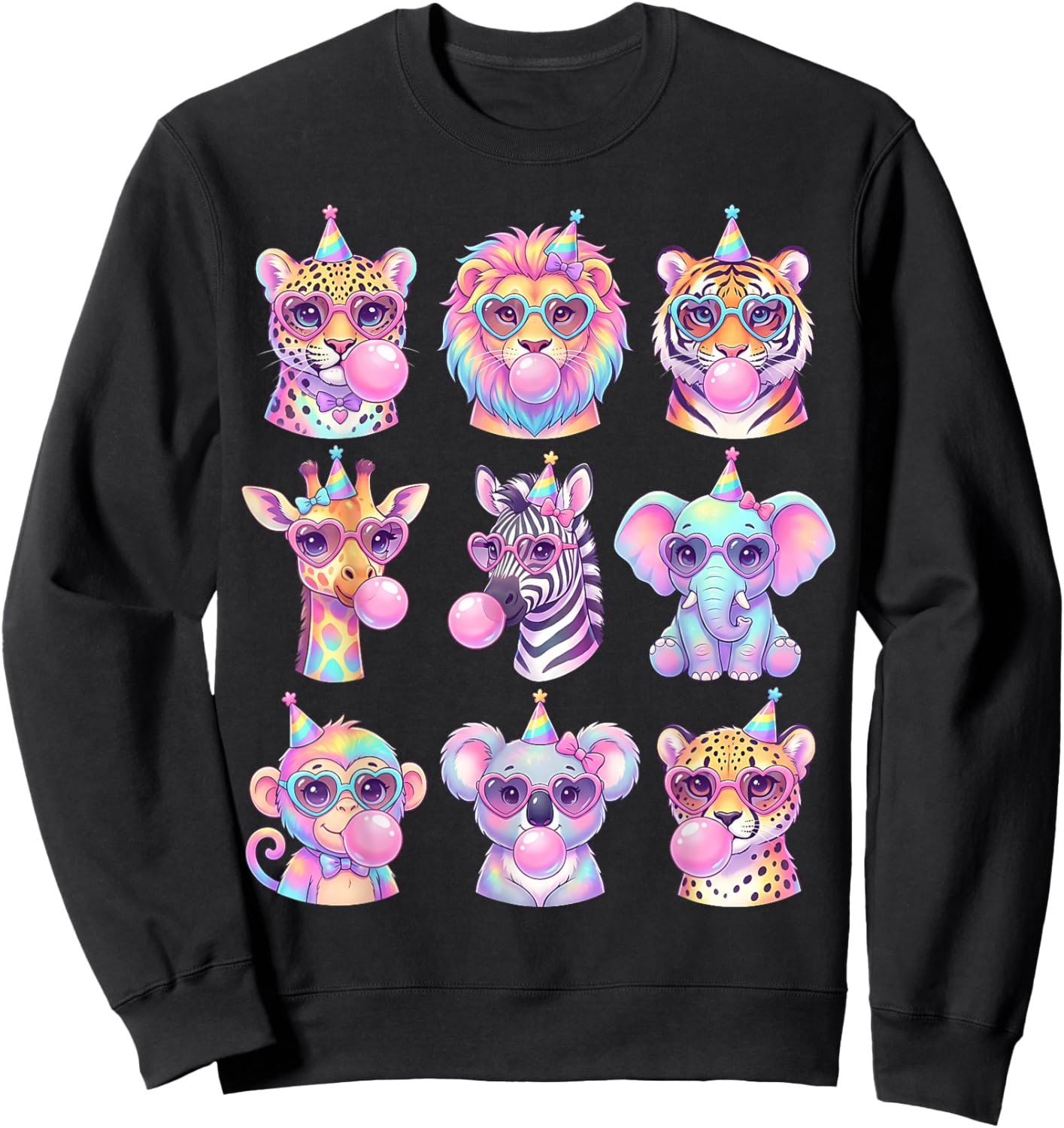Funny Animals Glasses Blowing Bubble Gum Birthday Wildlife Sweatshirt - Sweatshirt | Black