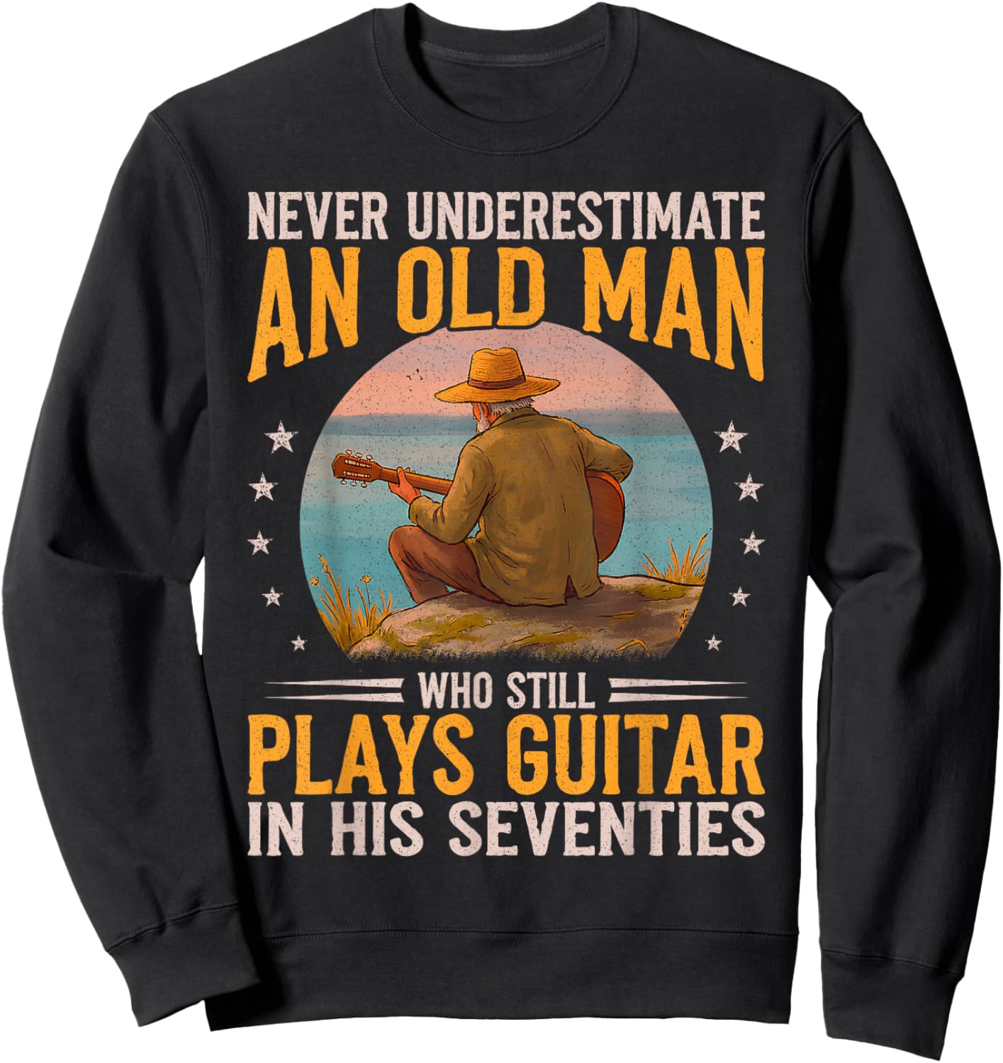 Senior Guitarist 70th Birthday 70s Acoustic Guitar Player Sweatshirt - Sweatshirt | Black