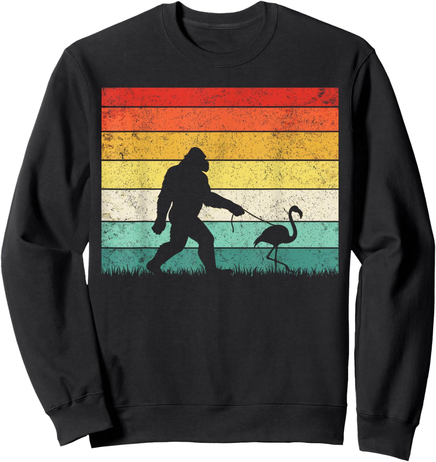 Bigfoot Walking with a Flamingo Cool pet Animal Vintage Sweatshirt - Sweatshirt | Black