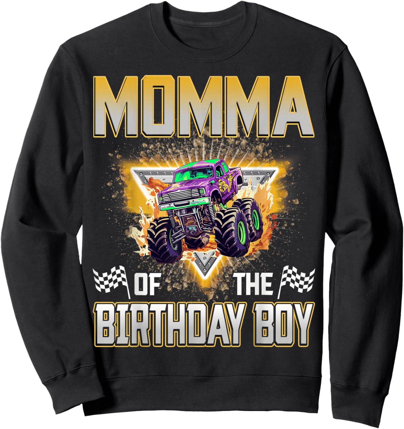 Momma of The Birthday Boy Monster Truck Birthday Family Sweatshirt - Sweatshirt | Black