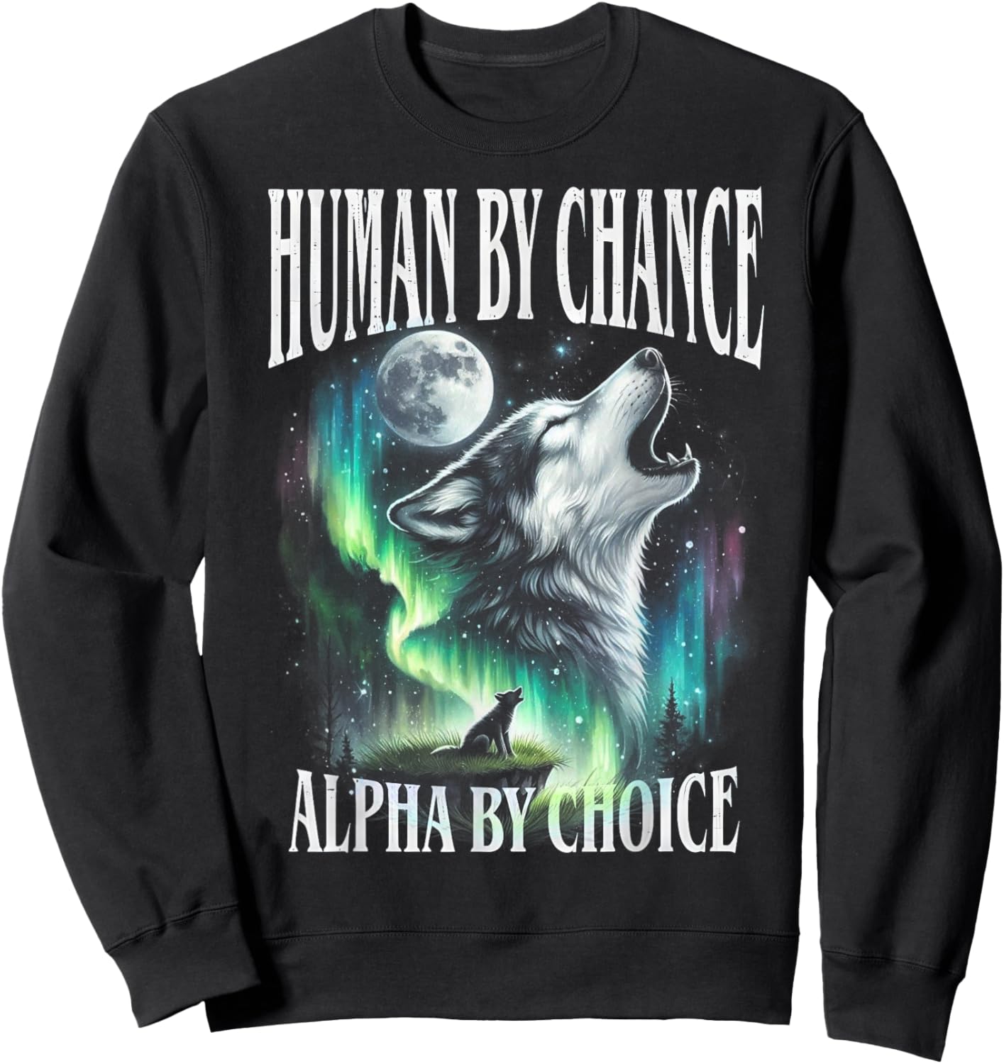 Human by Chance Alpha by Choice Funny Werewolf Wolf Meme Sweatshirt - Sweatshirt | Black