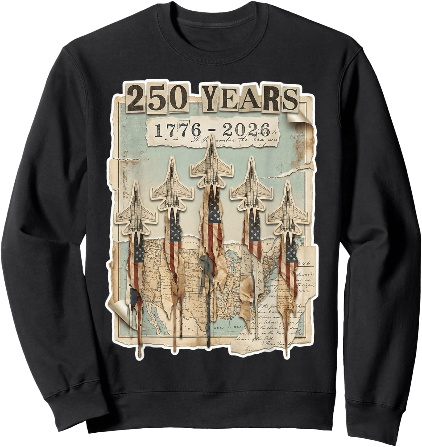 4th of July American Flag Vintage 250 Years 1776 2026 USA Sweatshirt - Sweatshirt | Black