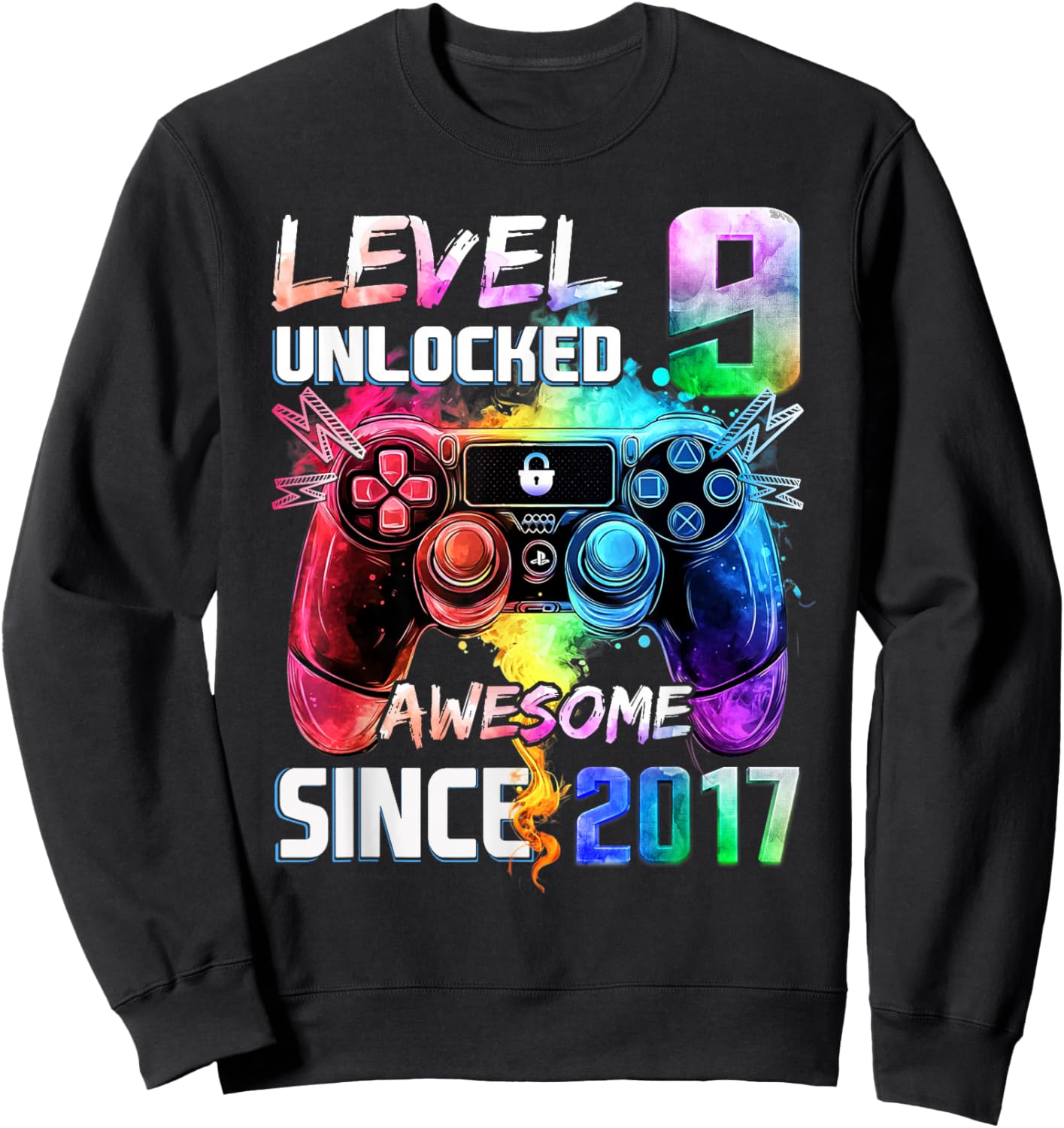 Level 9 Unlocked Awesome 2017 Video Game 9th Birthday Sweatshirt - Sweatshirt | Black