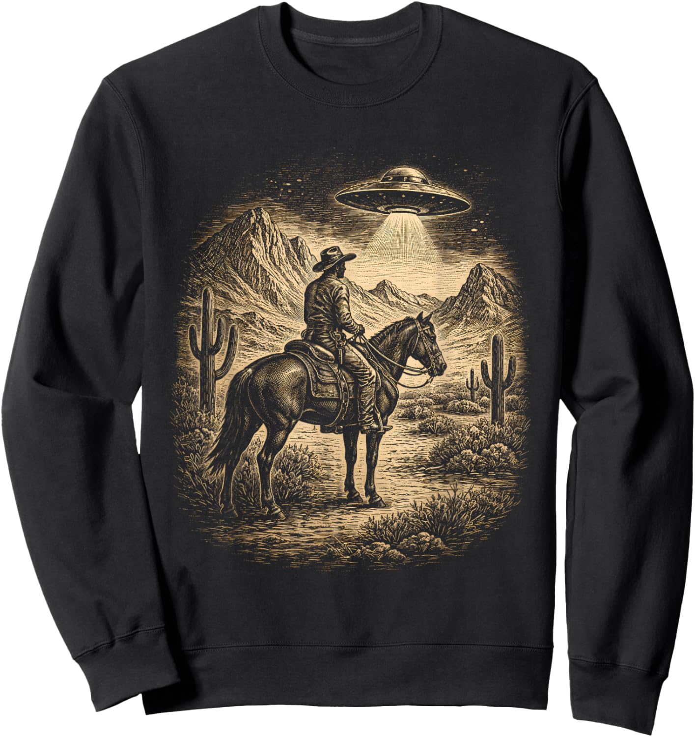 Classic Cowboy UFO Alien Craft Encounter Western Mystery Sweatshirt - Sweatshirt | Black