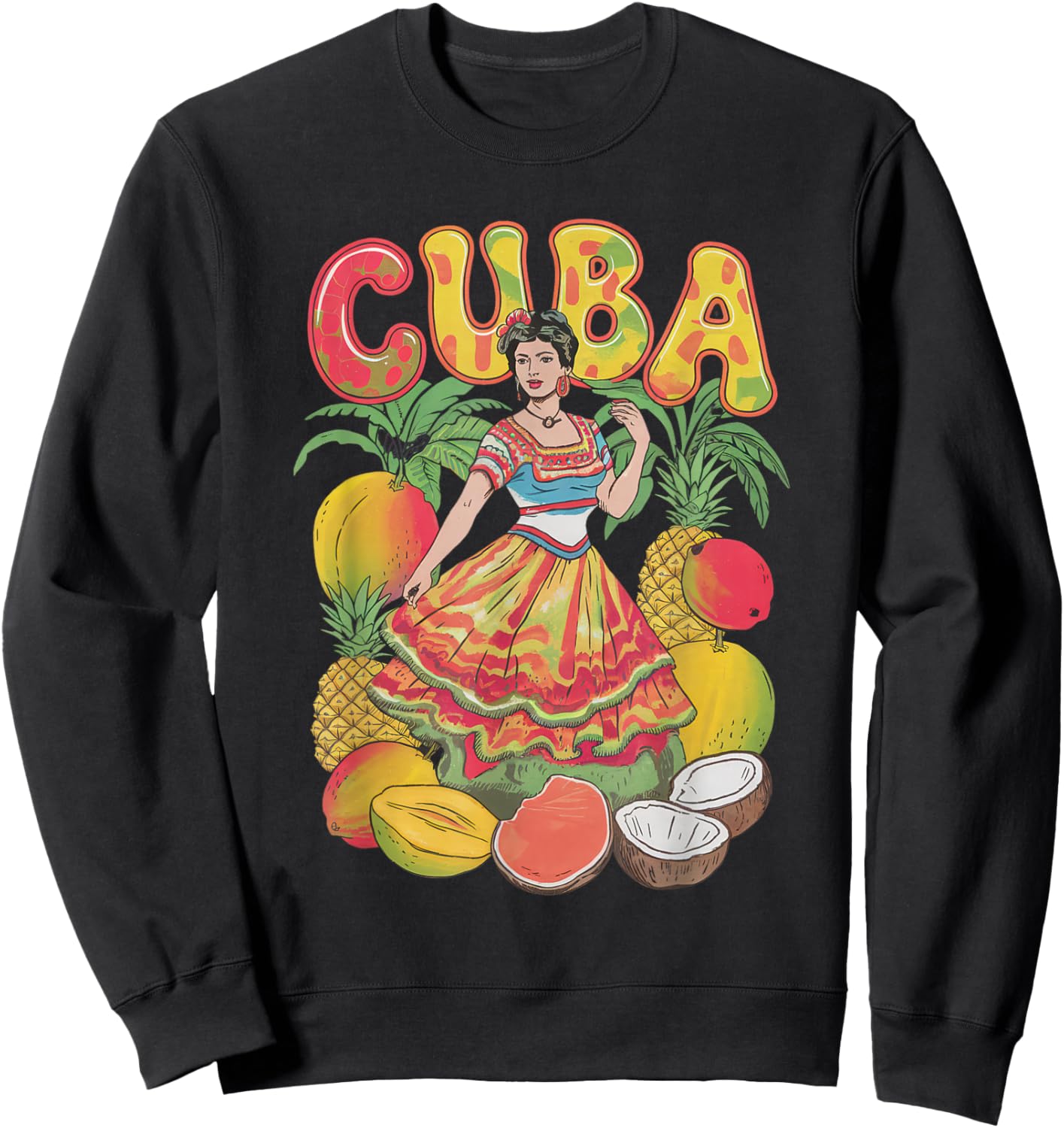 Cuba Cuban Girl Dress Tropical Flowers Heritage Sweatshirt - Sweatshirt | Black