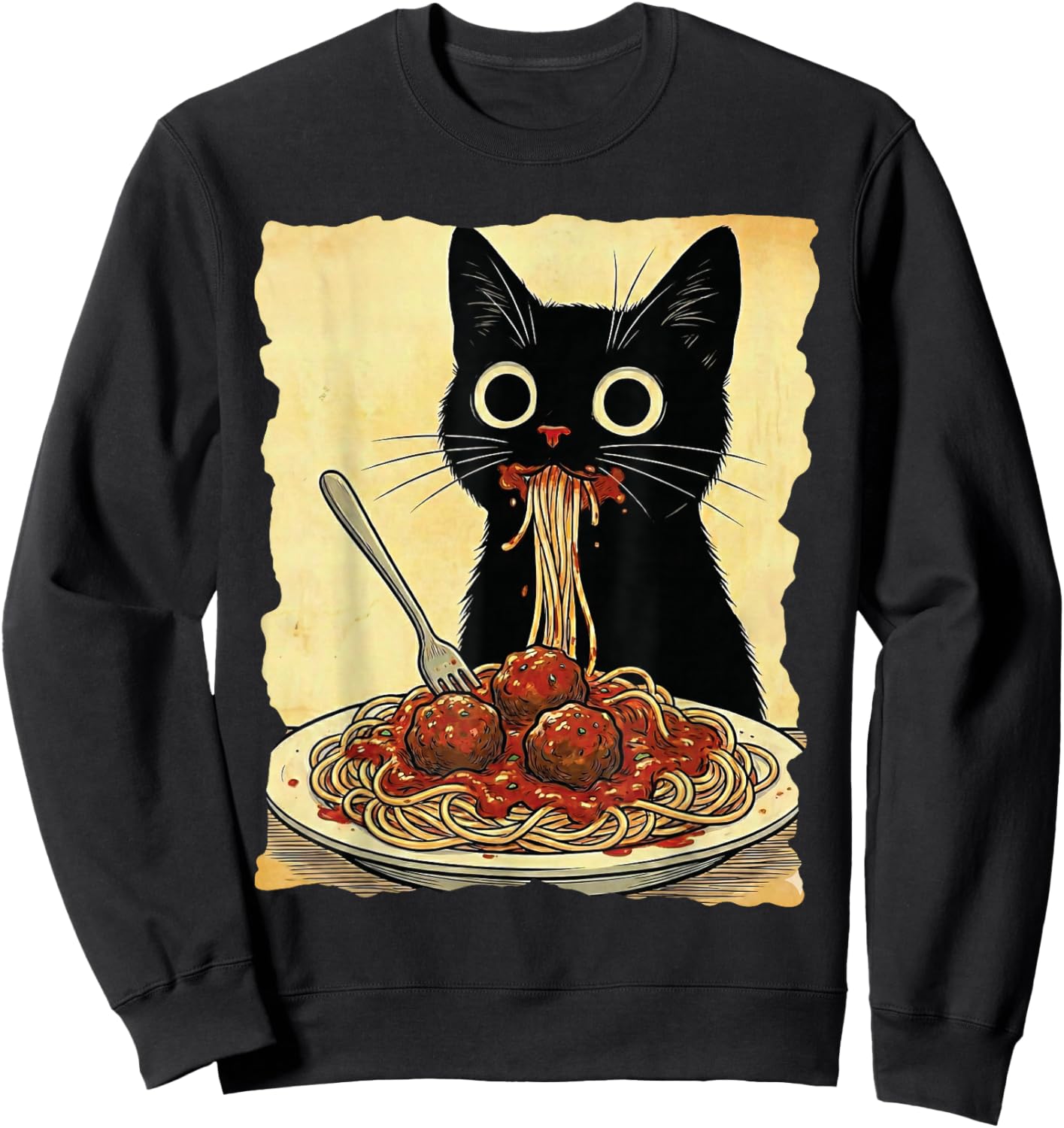 Cat Spaghetti and Meatballs Japanese Kawaii Anime Sweatshirt - Sweatshirt | Black
