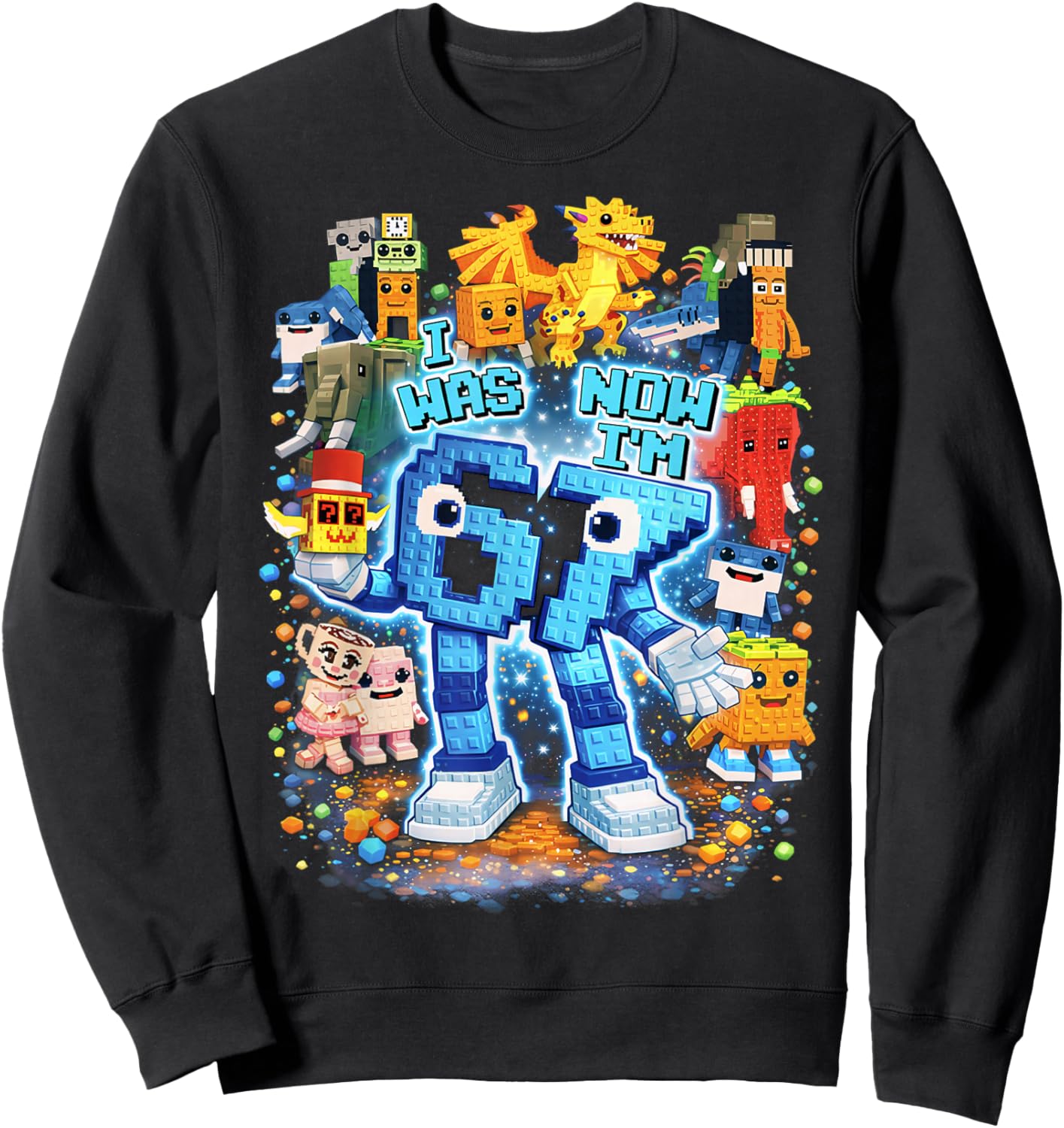 I was 6 Now I'm 7 Brainrot Birthday Boy Gifts for Boys Kids Sweatshirt - Sweatshirt | Black