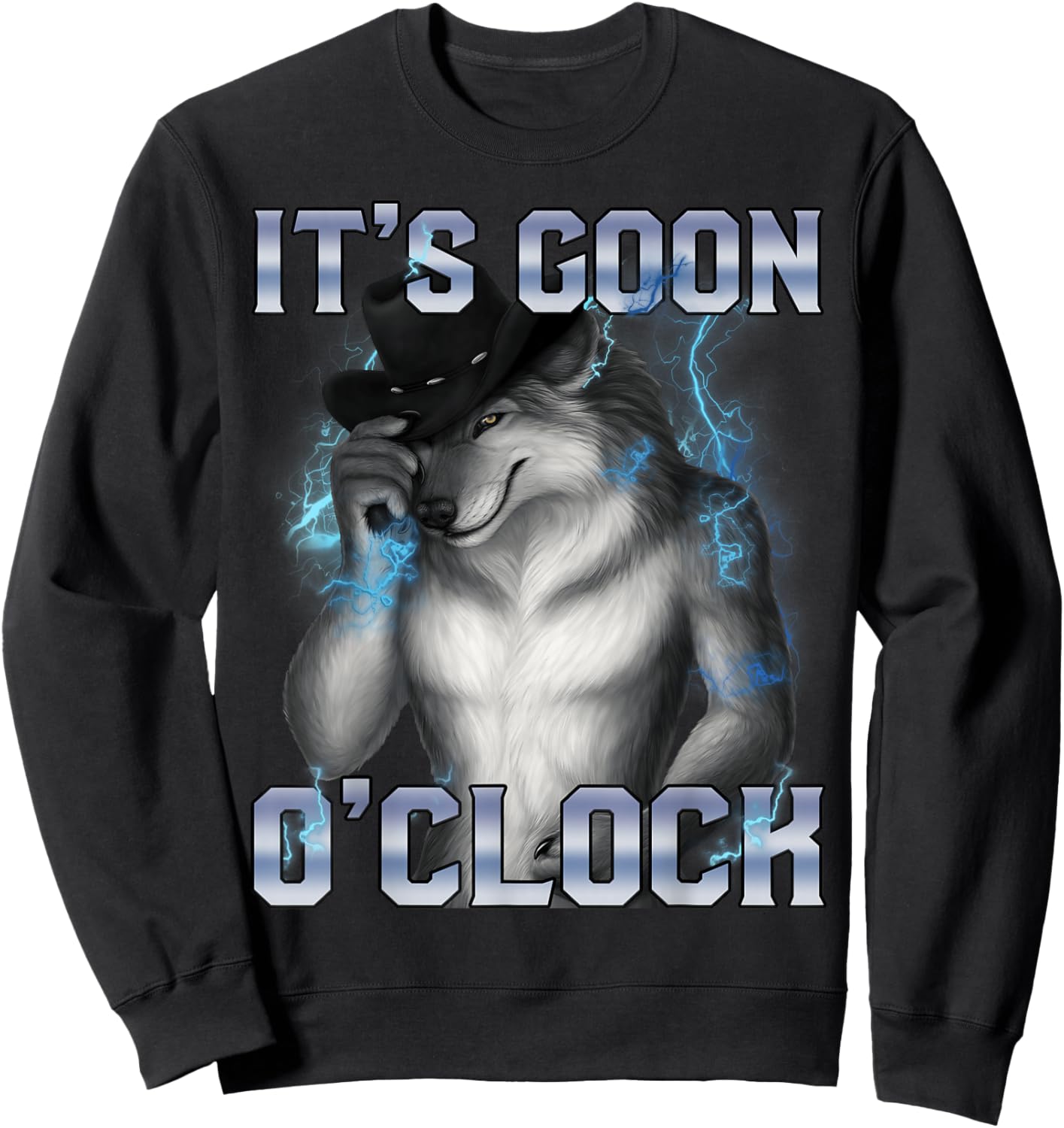 It's Goon O'clock Funny Alpha Wolf Ironic Meme Men Sweatshirt - Sweatshirt | Black