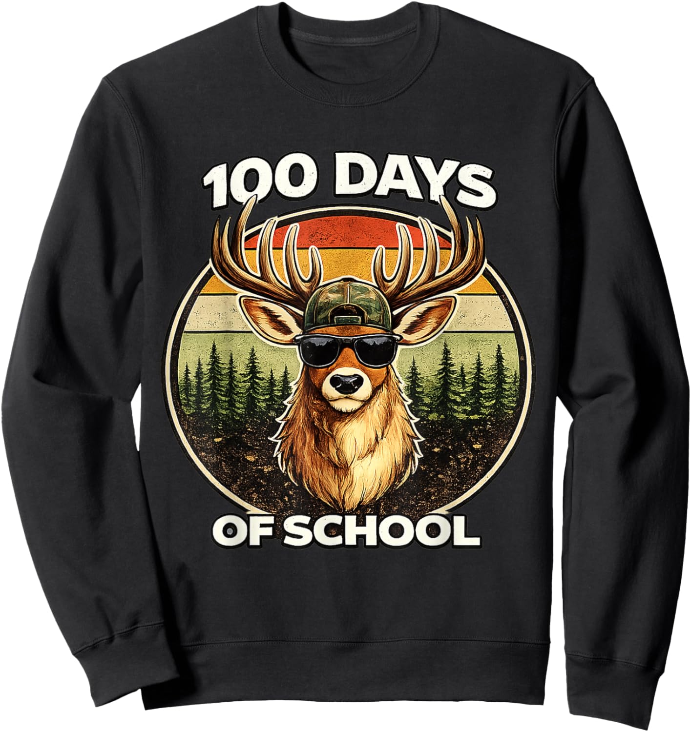 Deer 100 Days of School for Kids Teachers Boys Girls Funny Sweatshirt - Sweatshirt | Black