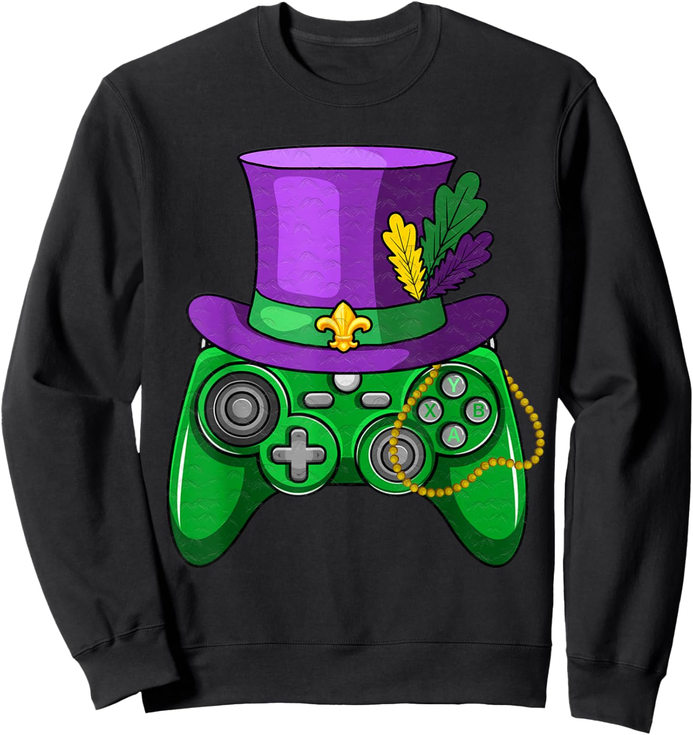 Mardi Gras Gamer Controller Jester Hat Gaming Party Sweatshirt - Sweatshirt | Black