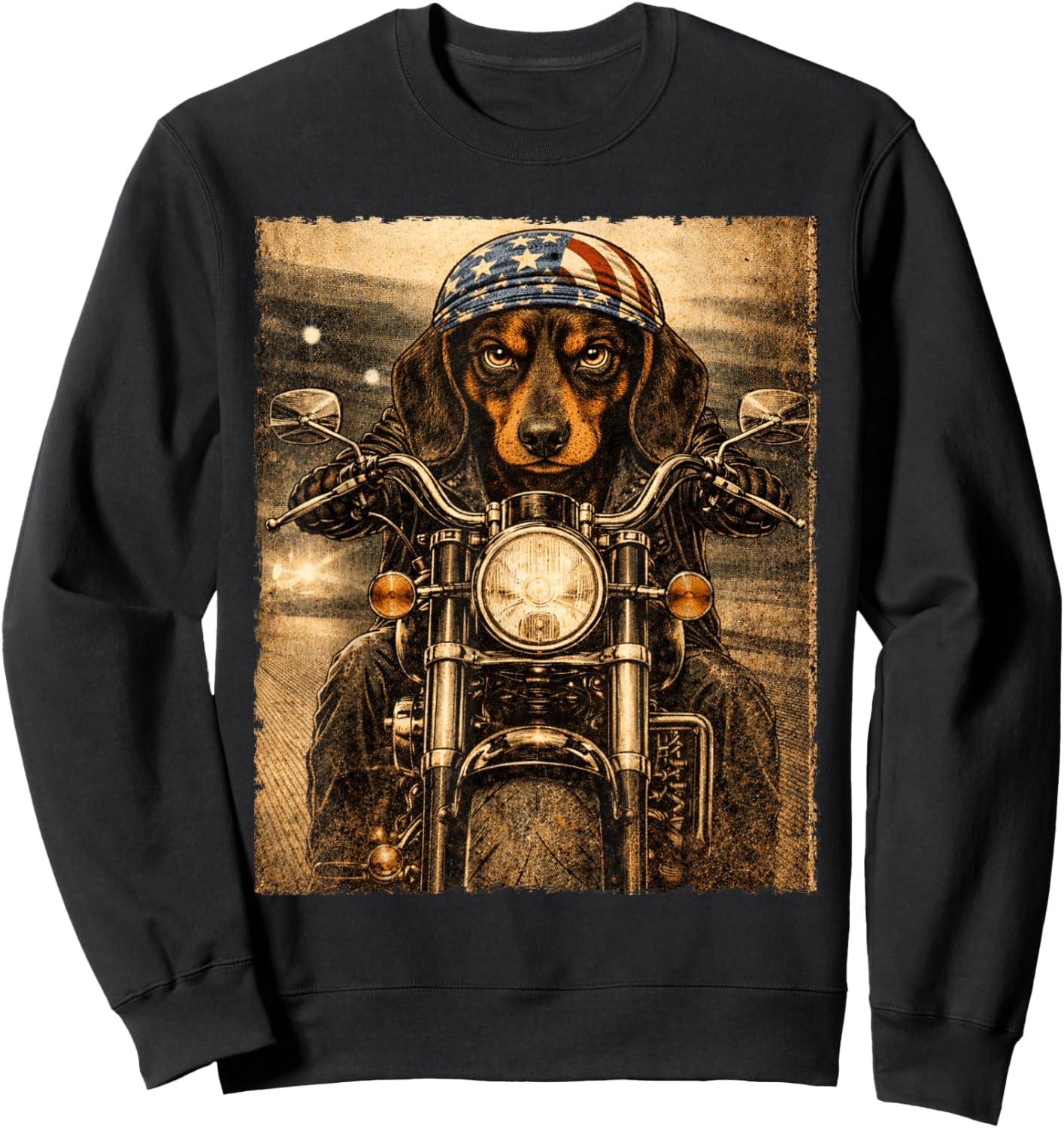Vintage Dachshund Dog Biker Riding Classic Doxie Motorcycle Sweatshirt - Sweatshirt | Black