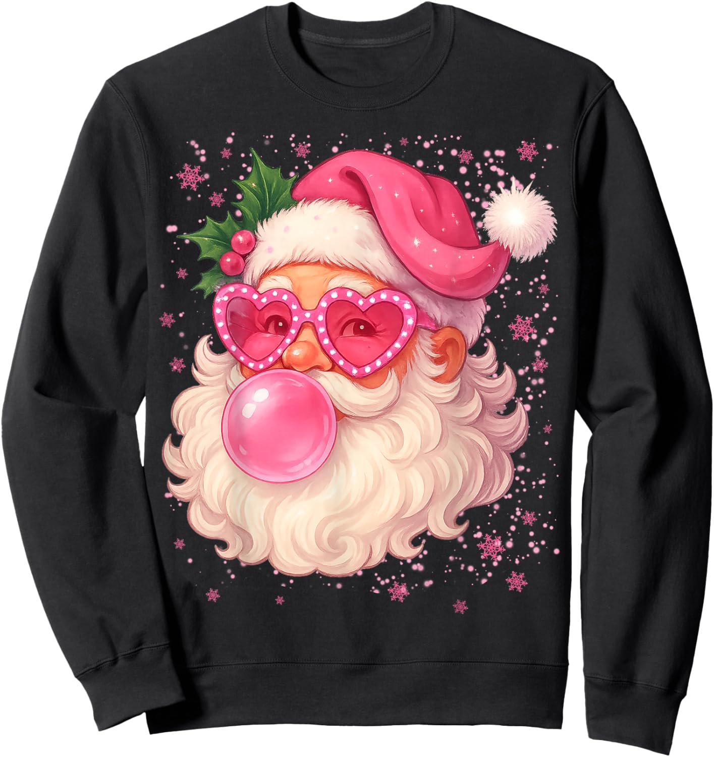Cute Pink Santa Snowflake Christmas Pajamas Xmas Girls Women Sweatshirt - Sweatshirt | Black