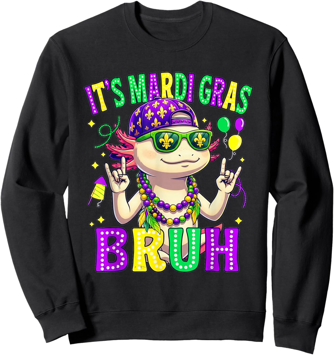 Axolotl Bruh Mardi Gras Boys Girls Kids Carnival Parade Sweatshirt - Sweatshirt | Black