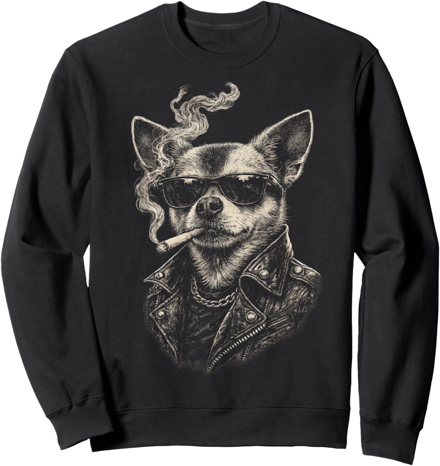 Dog Smoking Cigarette Funny Chihuahua Meme Sweatshirt - Sweatshirt | Black