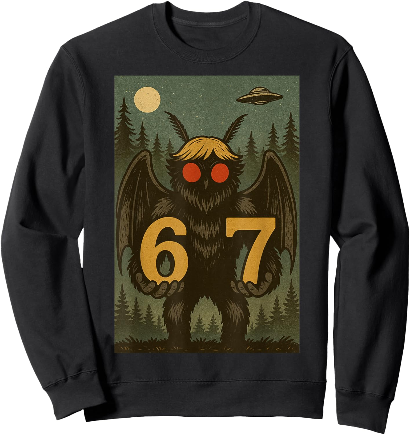 Six Seven Funny Mothman Cryptid 67 Viral Meme Men Women Kids Sweatshirt - Sweatshirt | Black