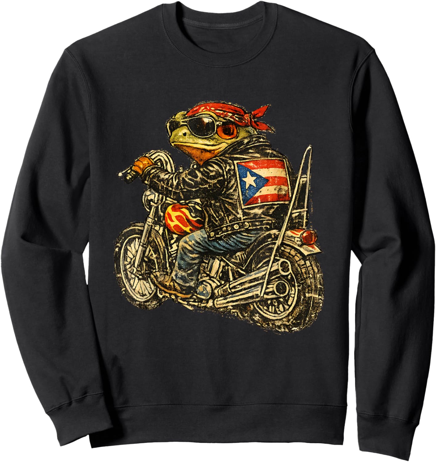 Funny Puerto Rico Biker Toad Motorcycle PR Flag Boricua Ride Sweatshirt - Sweatshirt | Black