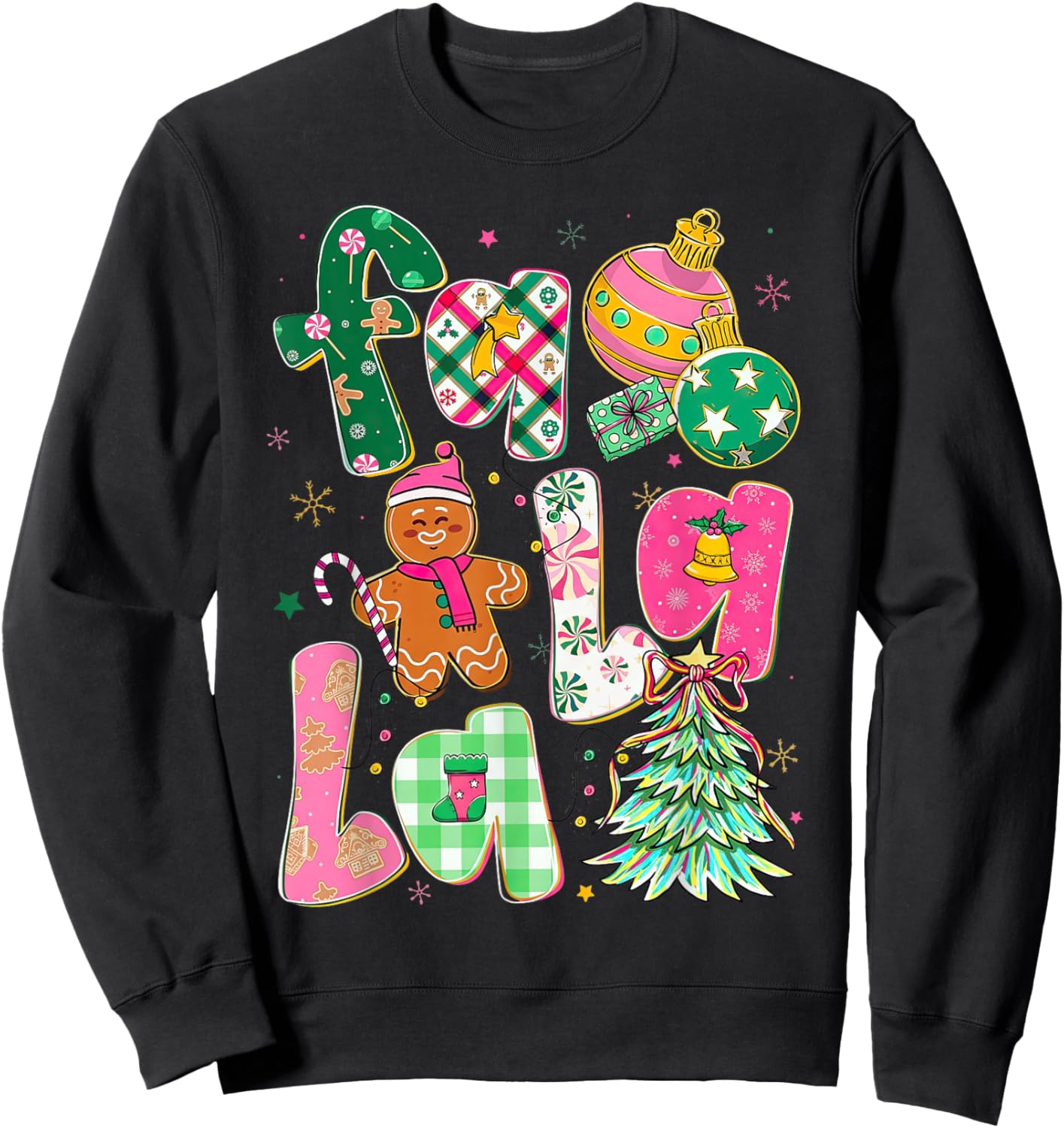Colorful Falala Christmas Tree Preppy Holiday Design Sweatshirt - Sweatshirt | Black