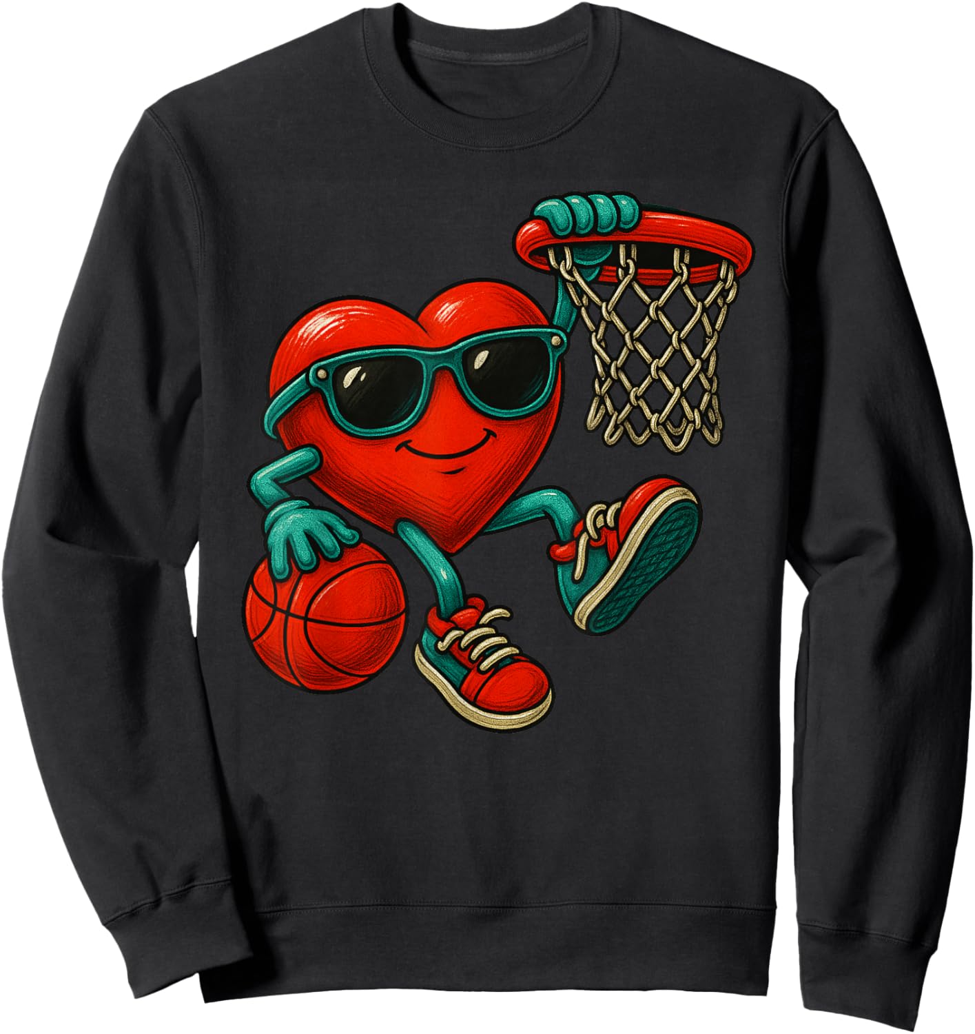 Valentines Day Basketball Funny Red Heart Love Boys Kids Sweatshirt - Sweatshirt | Black