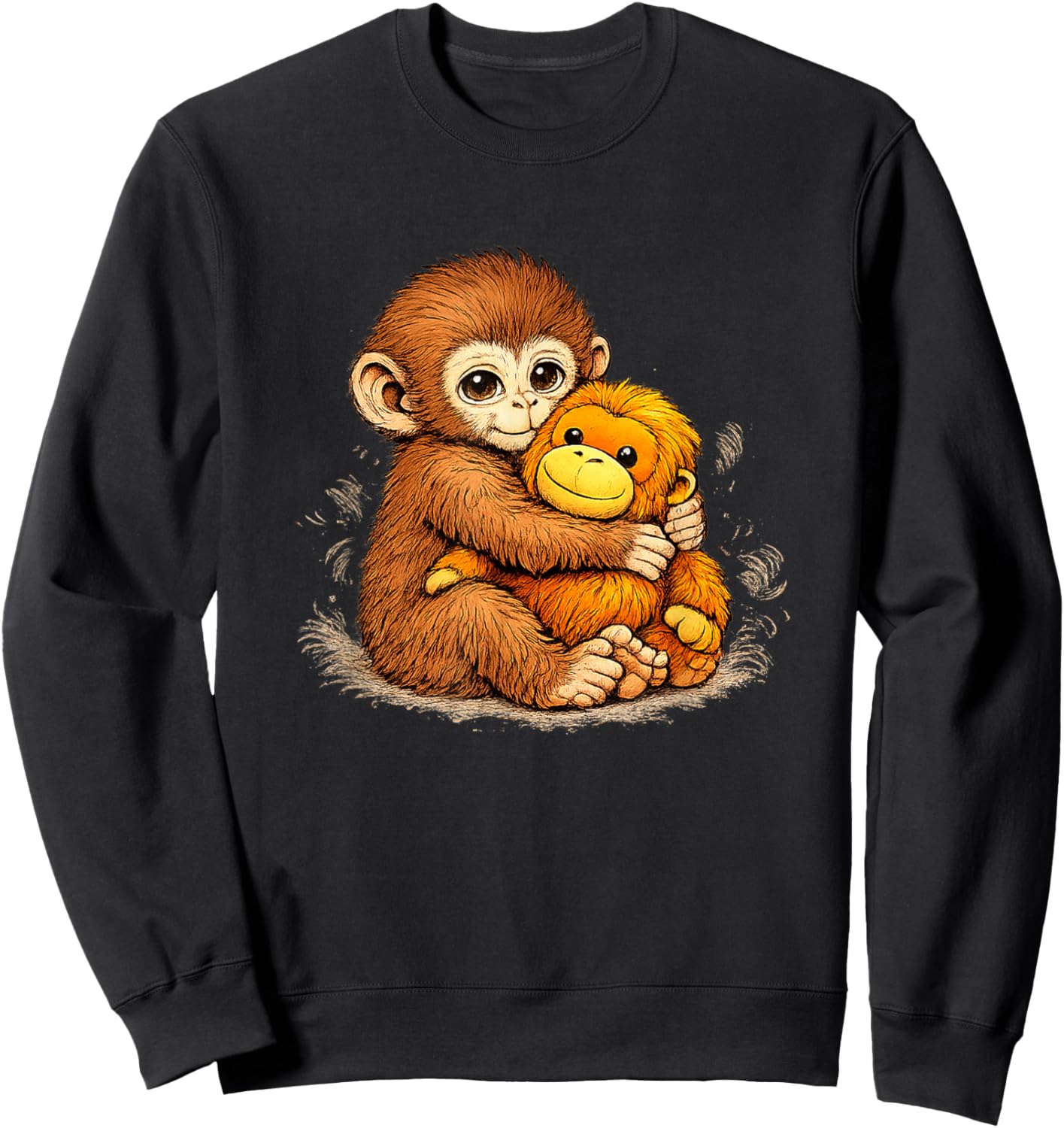 Punch Monkey Meme Cute Baby Plush Toy Sign of Mother Love Sweatshirt - Sweatshirt | Black