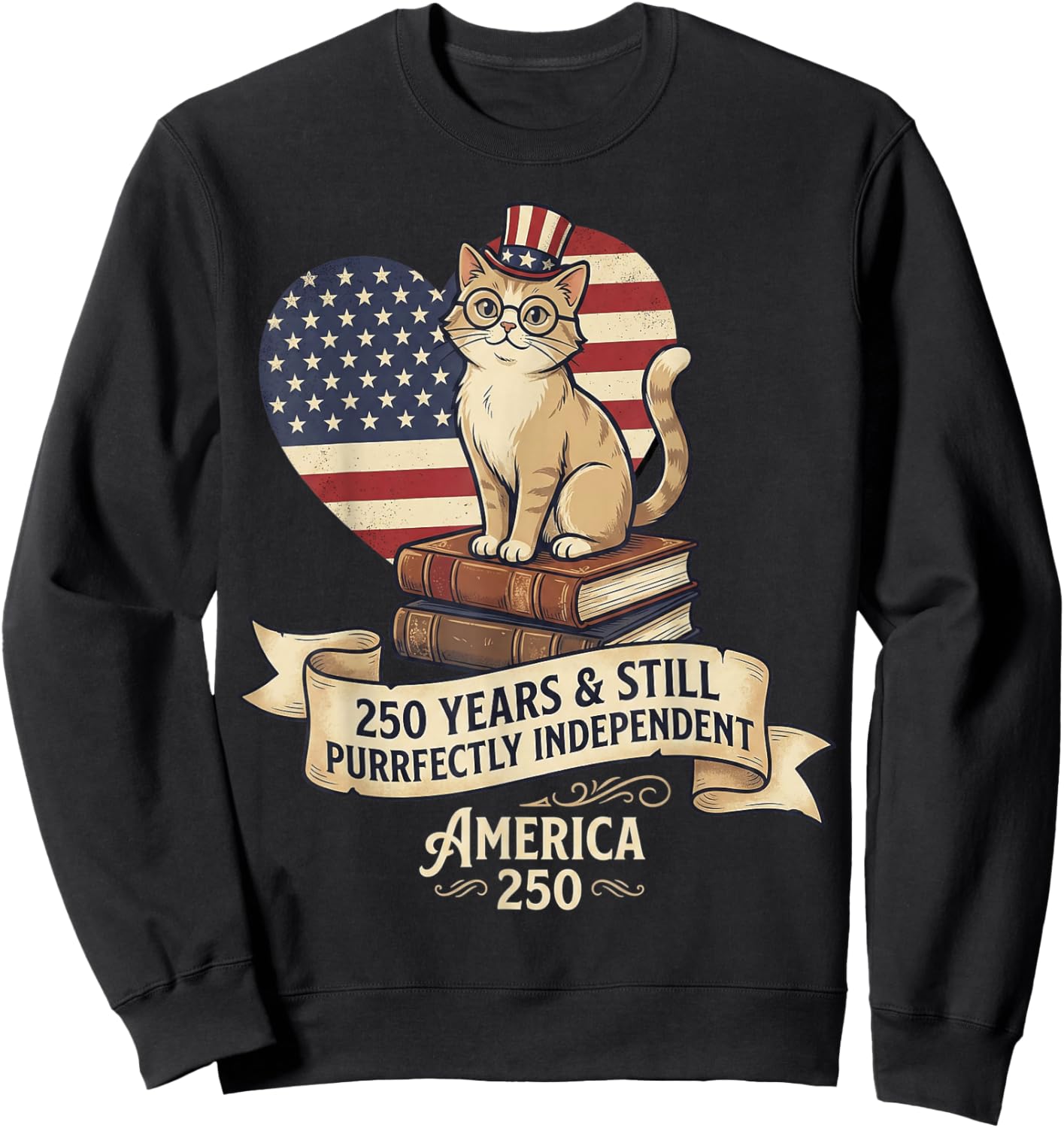 250 Anniversary USA Shirt Book Cute Cat 4th of July Sweatshirt - Sweatshirt | Black